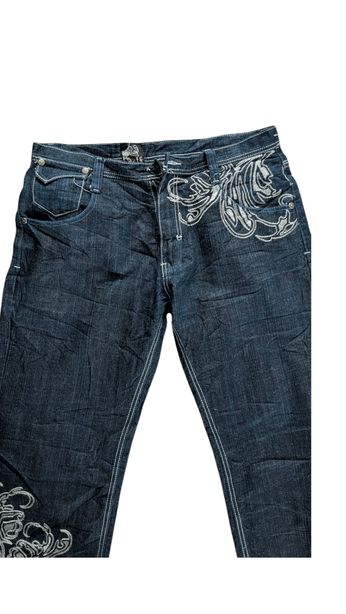 Delf W36 L32 Embroidered Jeans Baroque Floral Straight Leg Denim - USASTARFASHION