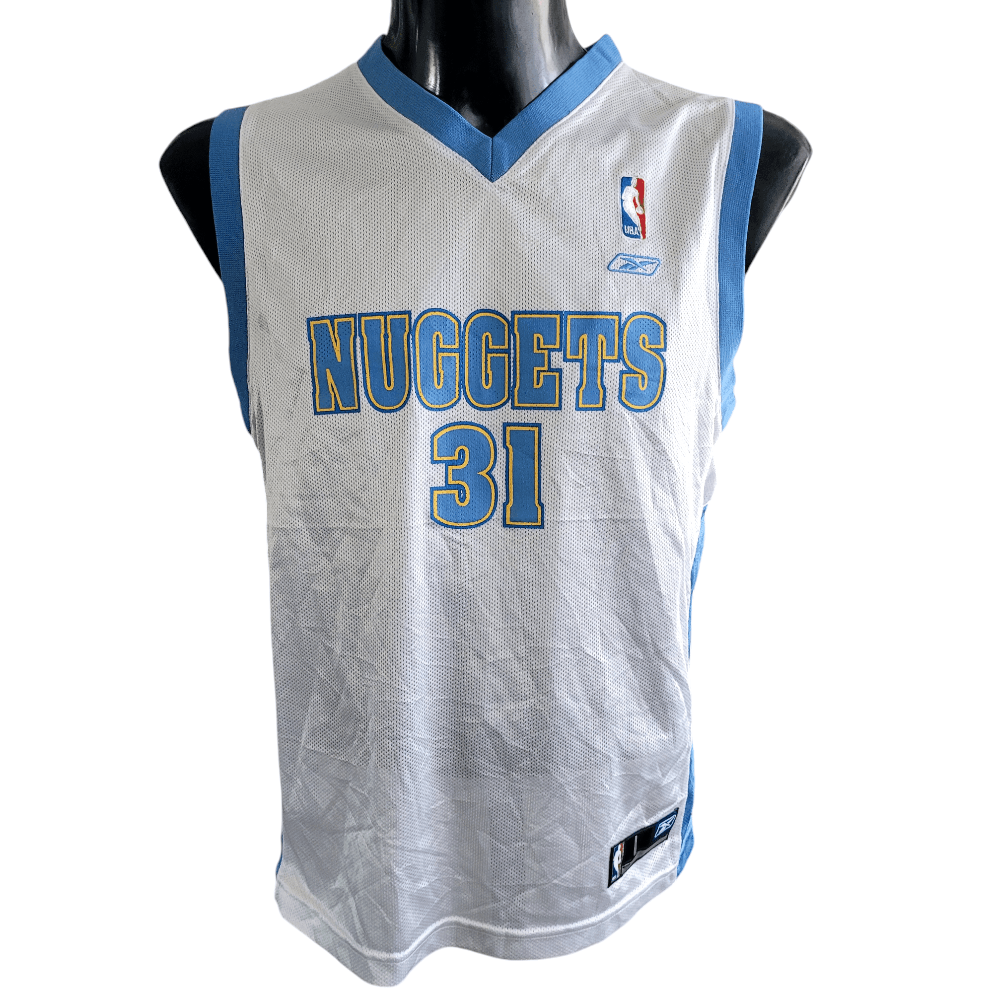 Denver Nuggets Jersey Nené 31 - Youth Large, Reebok NBA Team Apparel, White & Powder Blue - USASTARFASHION