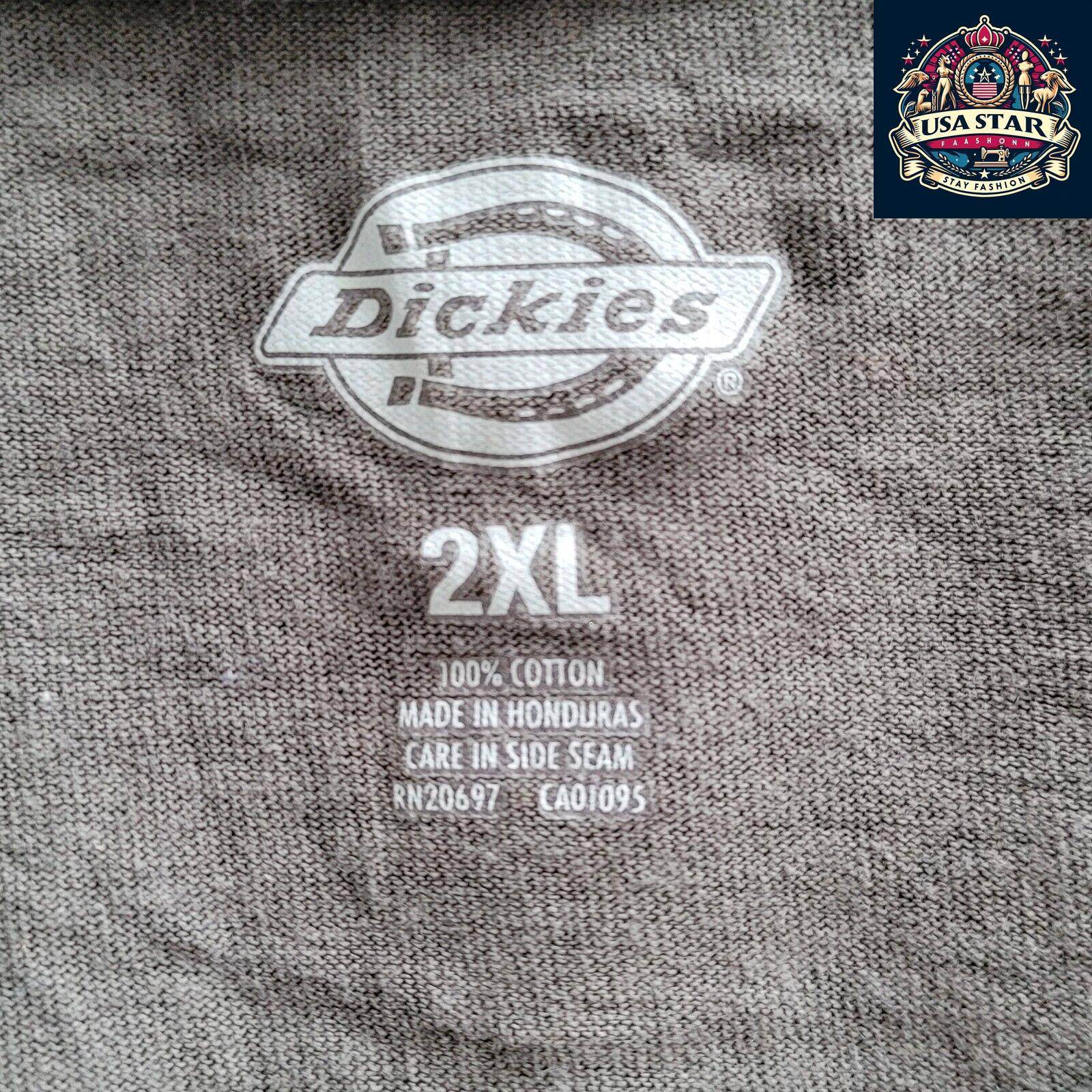 Dickies Gray Long Sleeve T-Shirt for Men, 2XL, 100% Cotton, Comfortable Crew Neck Design - USASTARFASHION