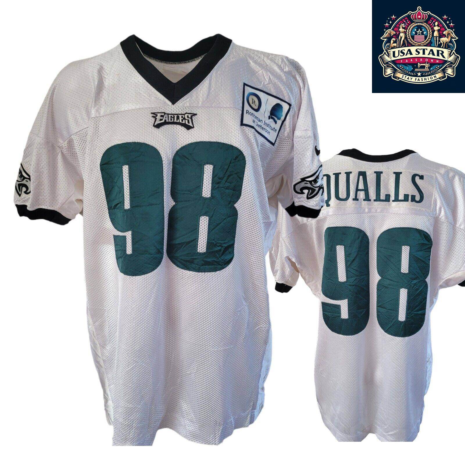 Elijah Qualls Jersey 98 Philadelphia Eagles Game - Issued White XXL - Authentic Memorabilia - USASTARFASHION
