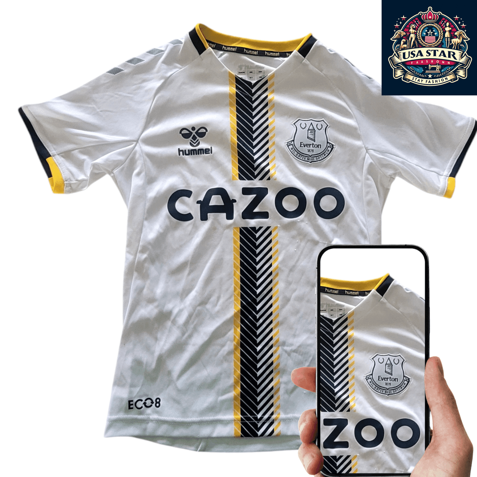 Everton FC Youth Away Jersey 2021 - 2022, 10Y Hummel Lightweight, Cazoo Sponsor Football Shirt - USASTARFASHION
