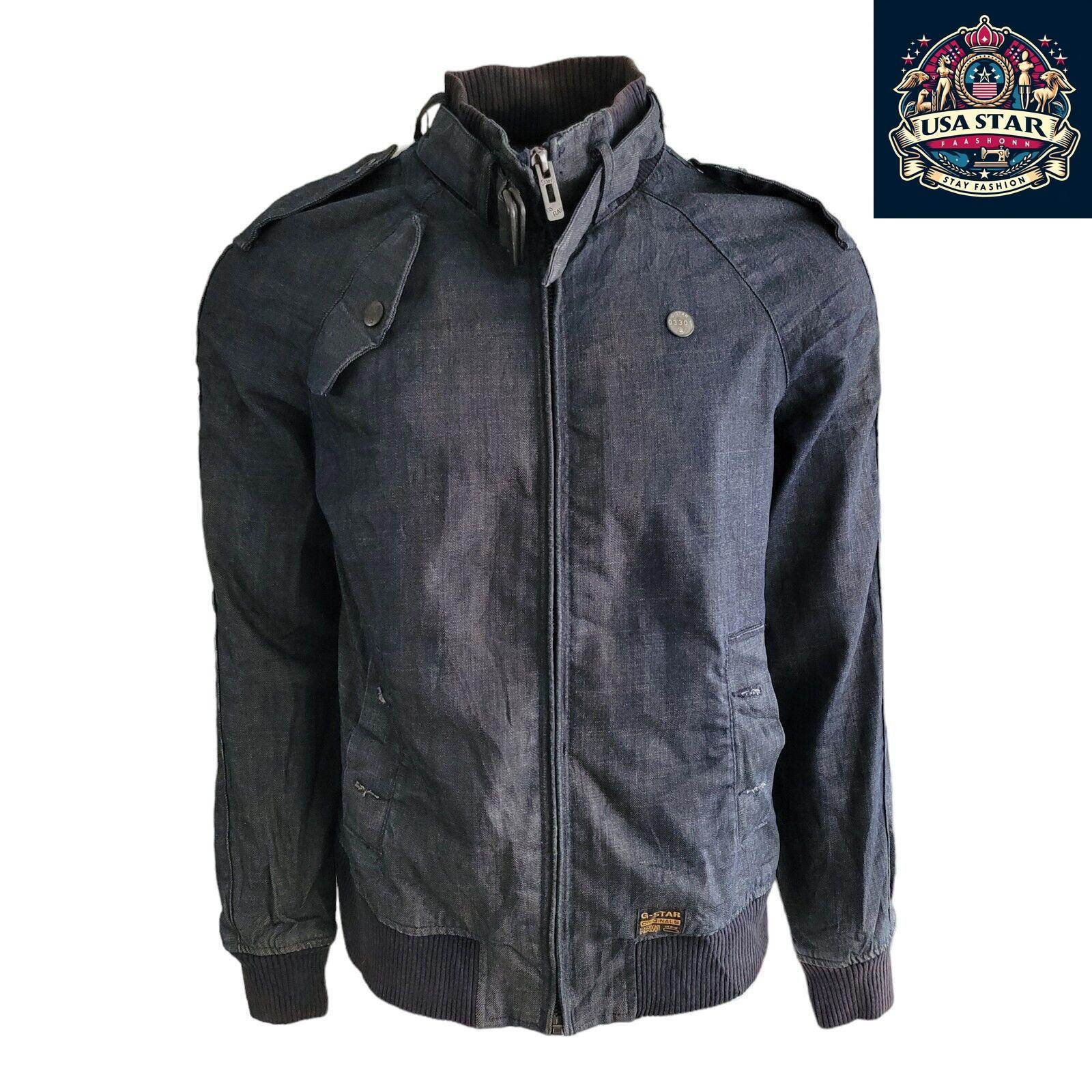 G - Star Raw Denim Jacket Men's L - Vintage Navy Biker Style, Durable Quality, Great Condition - USASTARFASHION