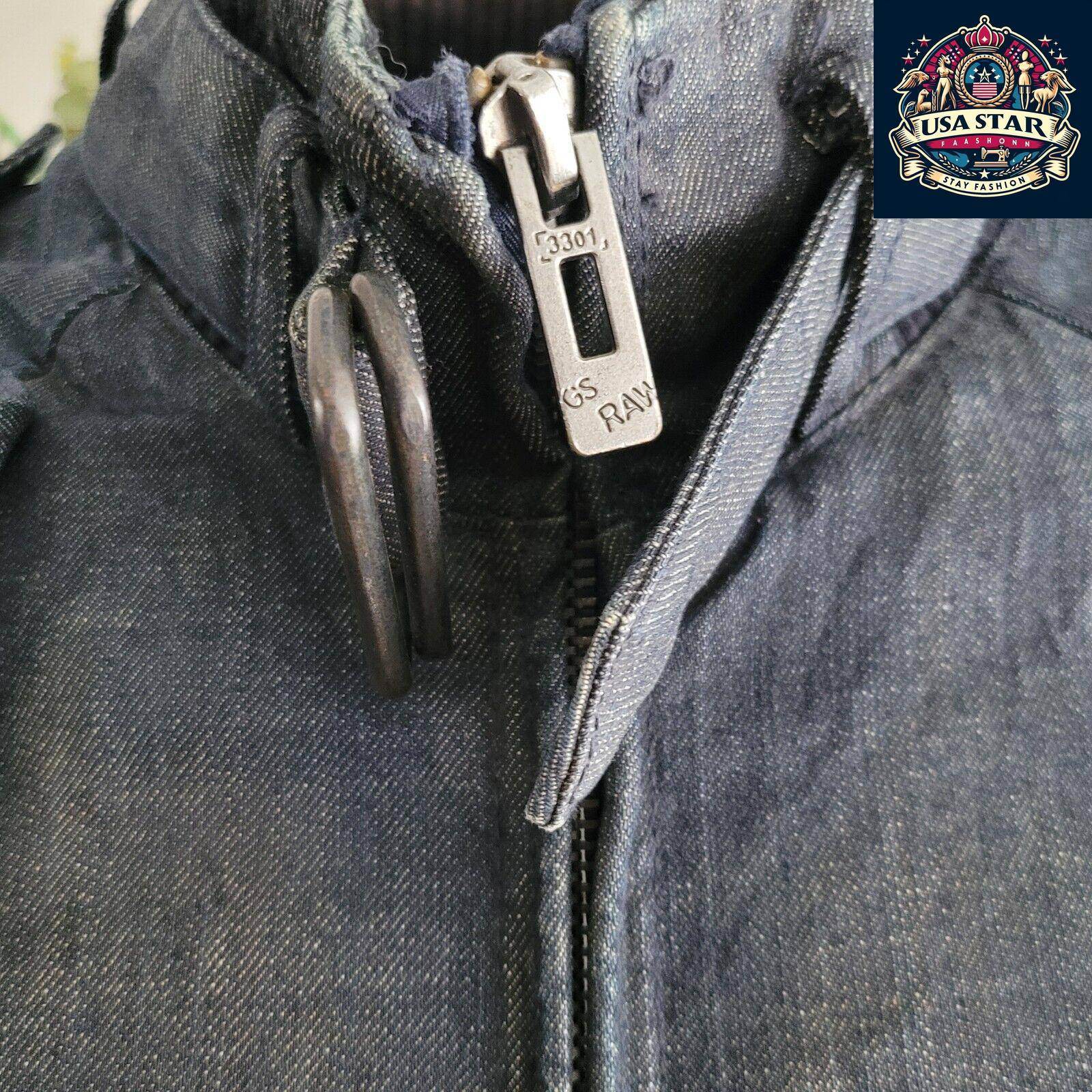 G - Star Raw Denim Jacket Men's L - Vintage Navy Biker Style, Durable Quality, Great Condition - USASTARFASHION