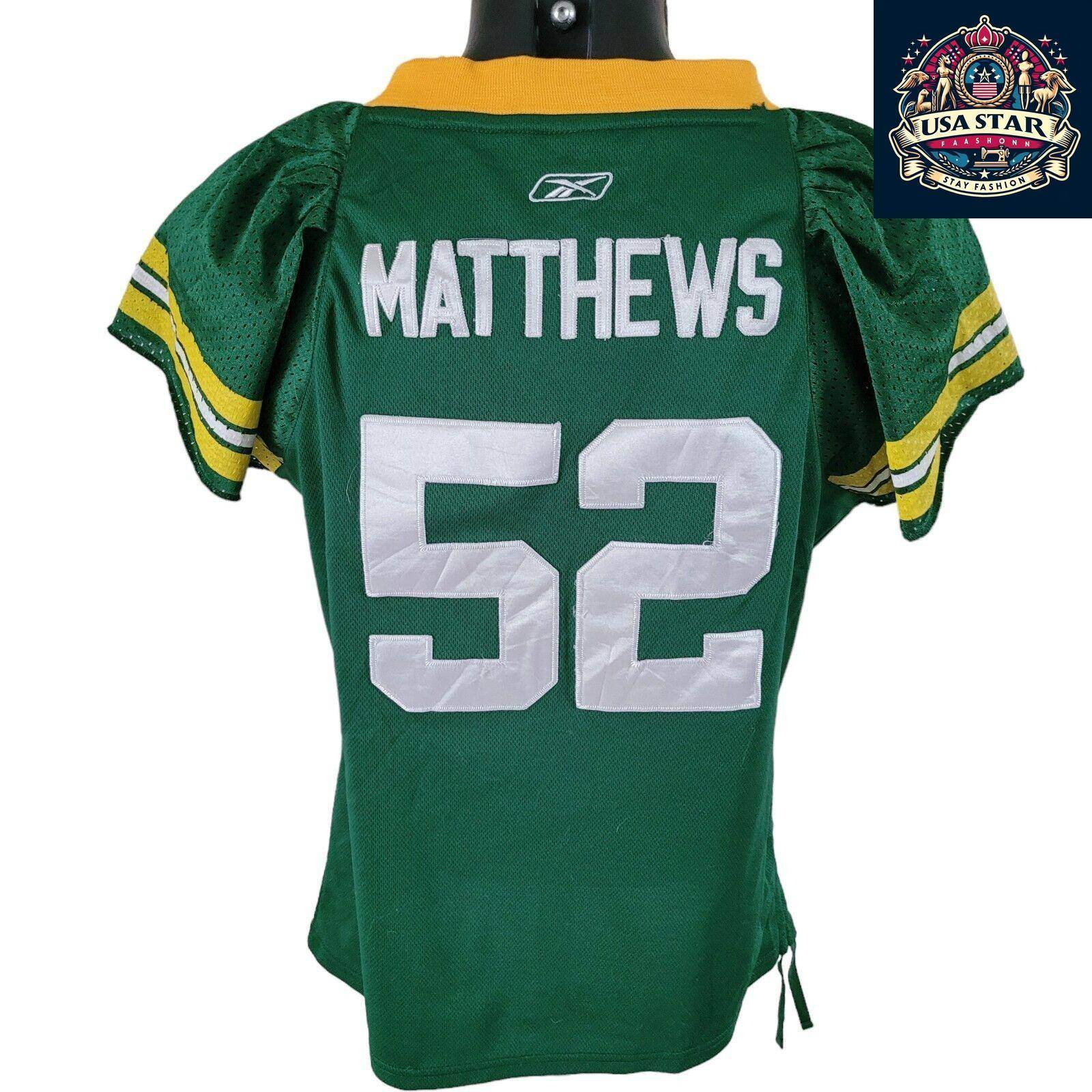 Green Bay Packers Jersey Super Bowl XLV Matthews 52 - High Quality Fabric, Size L - USASTARFASHION