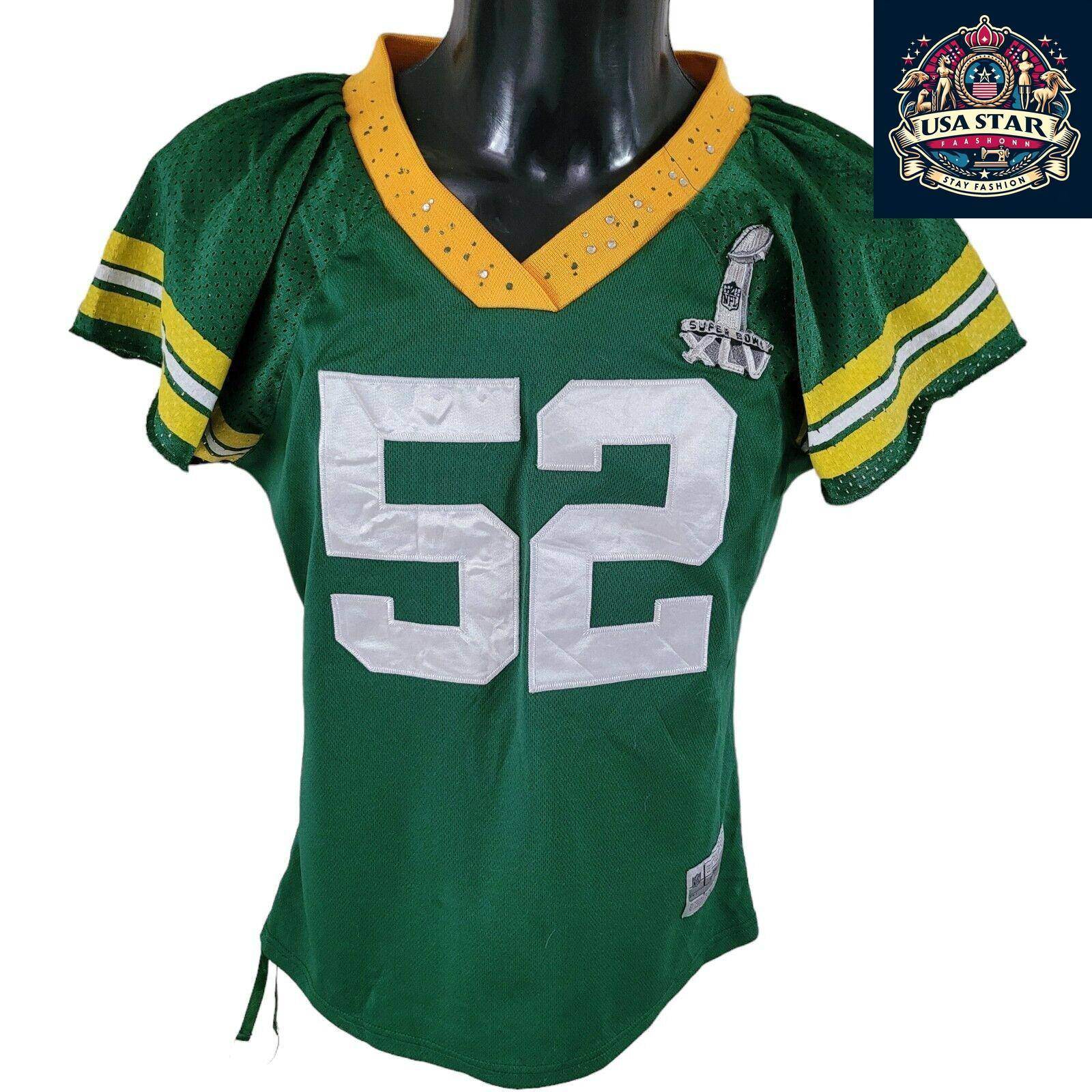 Green Bay Packers Jersey Super Bowl XLV Matthews 52 - High Quality Fabric, Size L - USASTARFASHION
