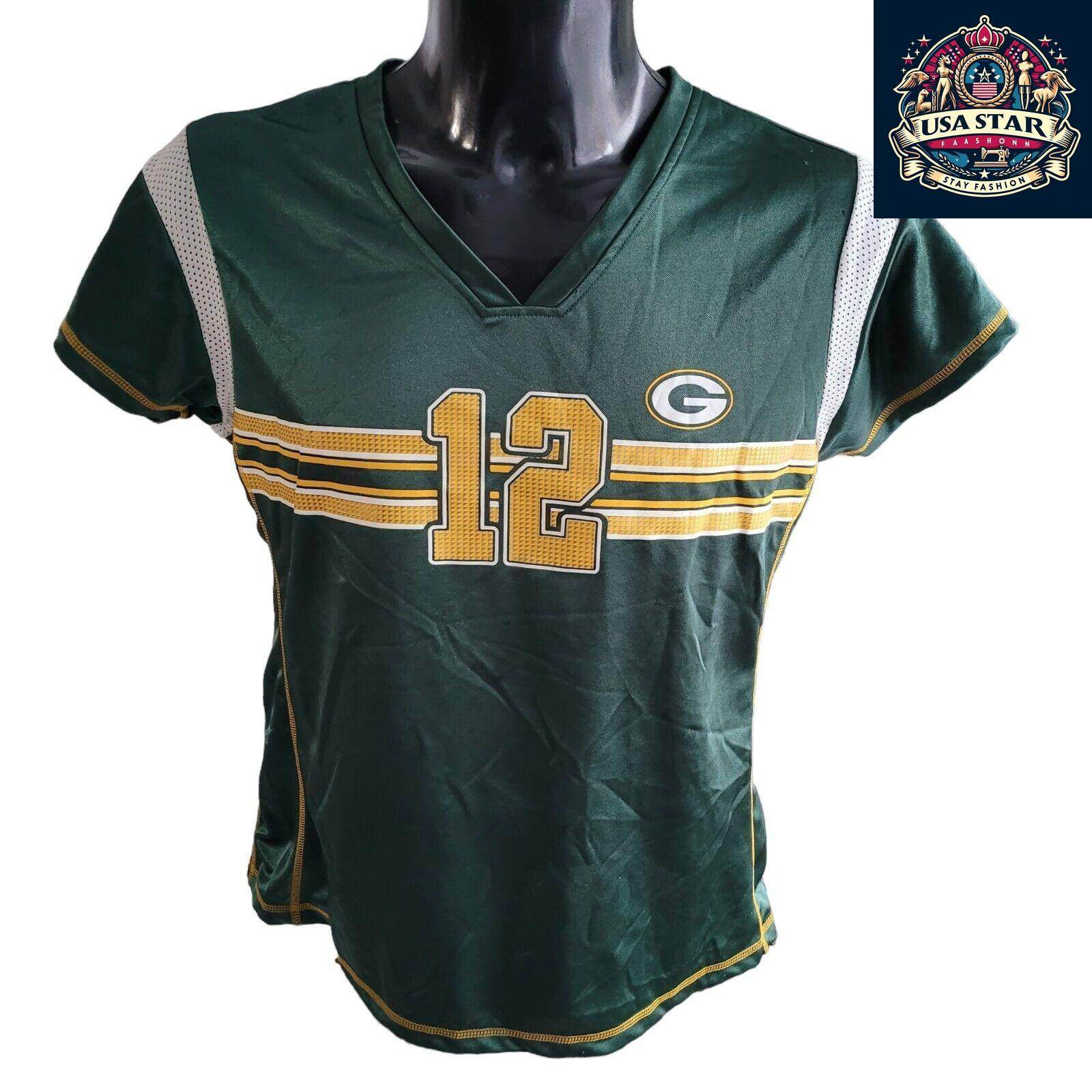 Green Bay Packers Women's Jersey Large Featuring Aaron Rodgers 12 - Official NFL Team Apparel - USASTARFASHION