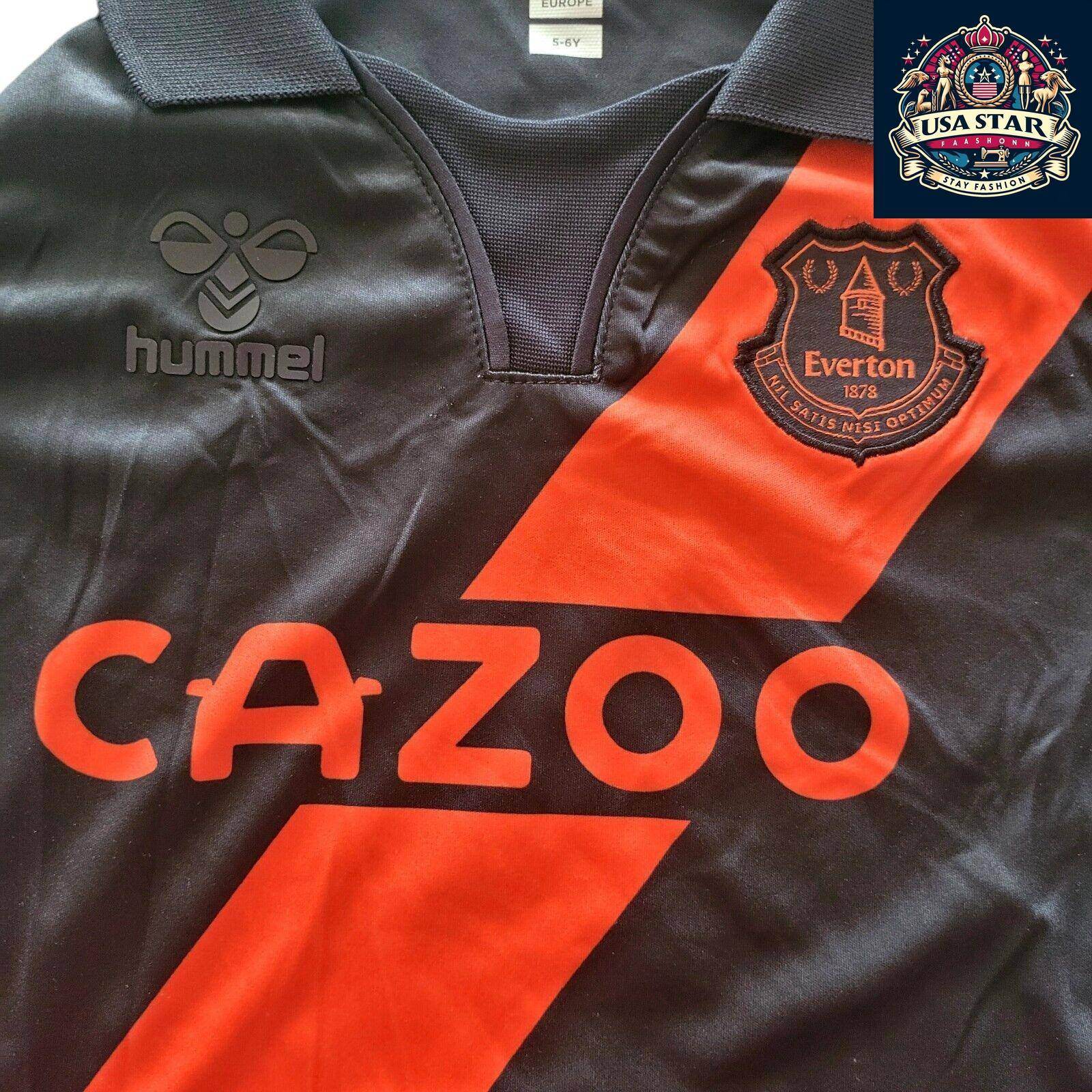 Hummel Everton Away Jersey 5 - 6Y with CAZOO Logo & Zakariya 4, Black Red Stripe - USASTARFASHION
