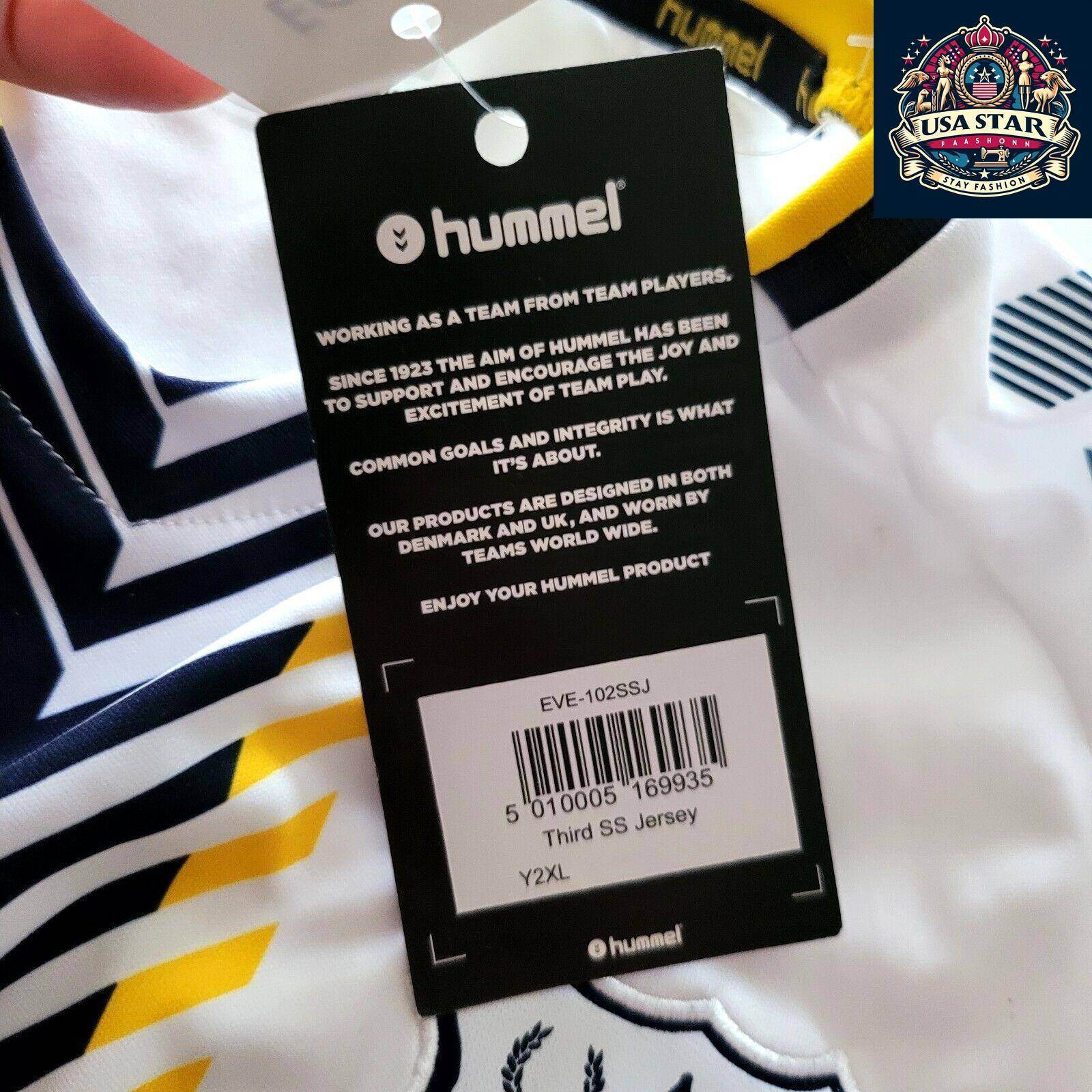 Hummel Everton Third SS Jersey Youth XXL White with Black & Yellow Accents, Moisture - Wicking - USASTARFASHION