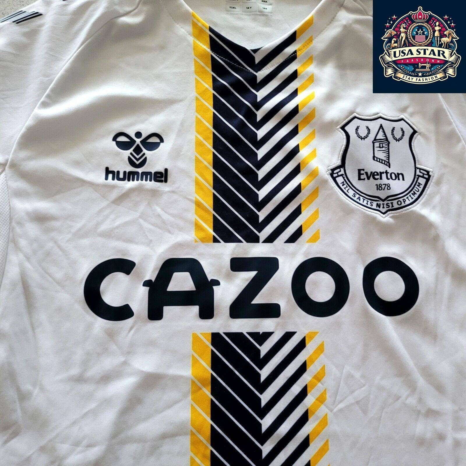 Hummel Everton Third SS Jersey Youth XXL White with Black & Yellow Accents, Moisture - Wicking - USASTARFASHION