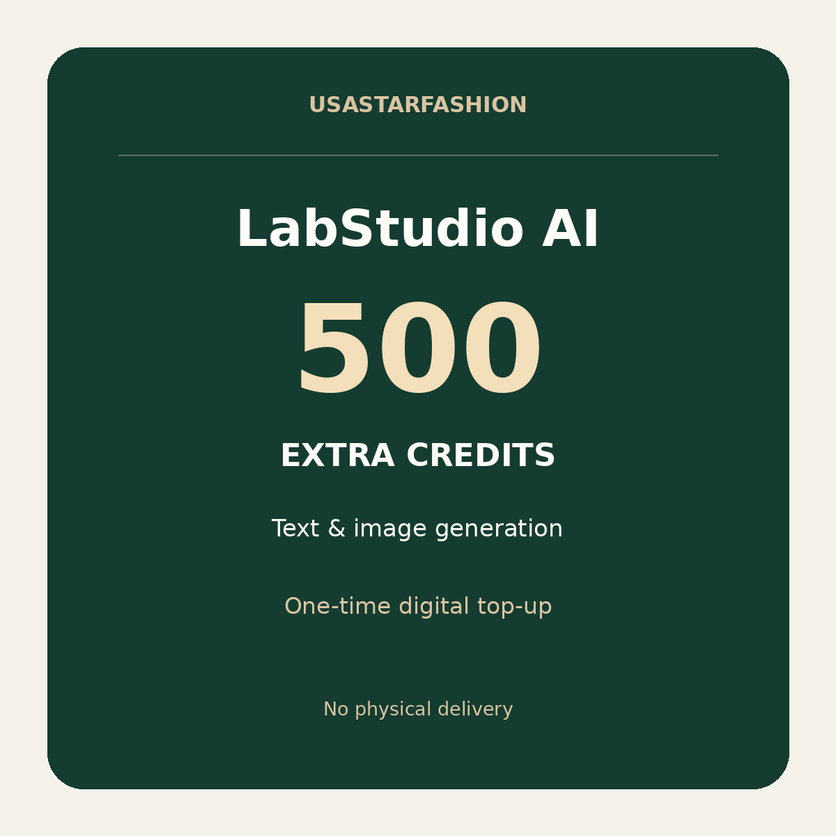 LabStudio AI one-time digital top-up with 500 extra credits for text and image generation