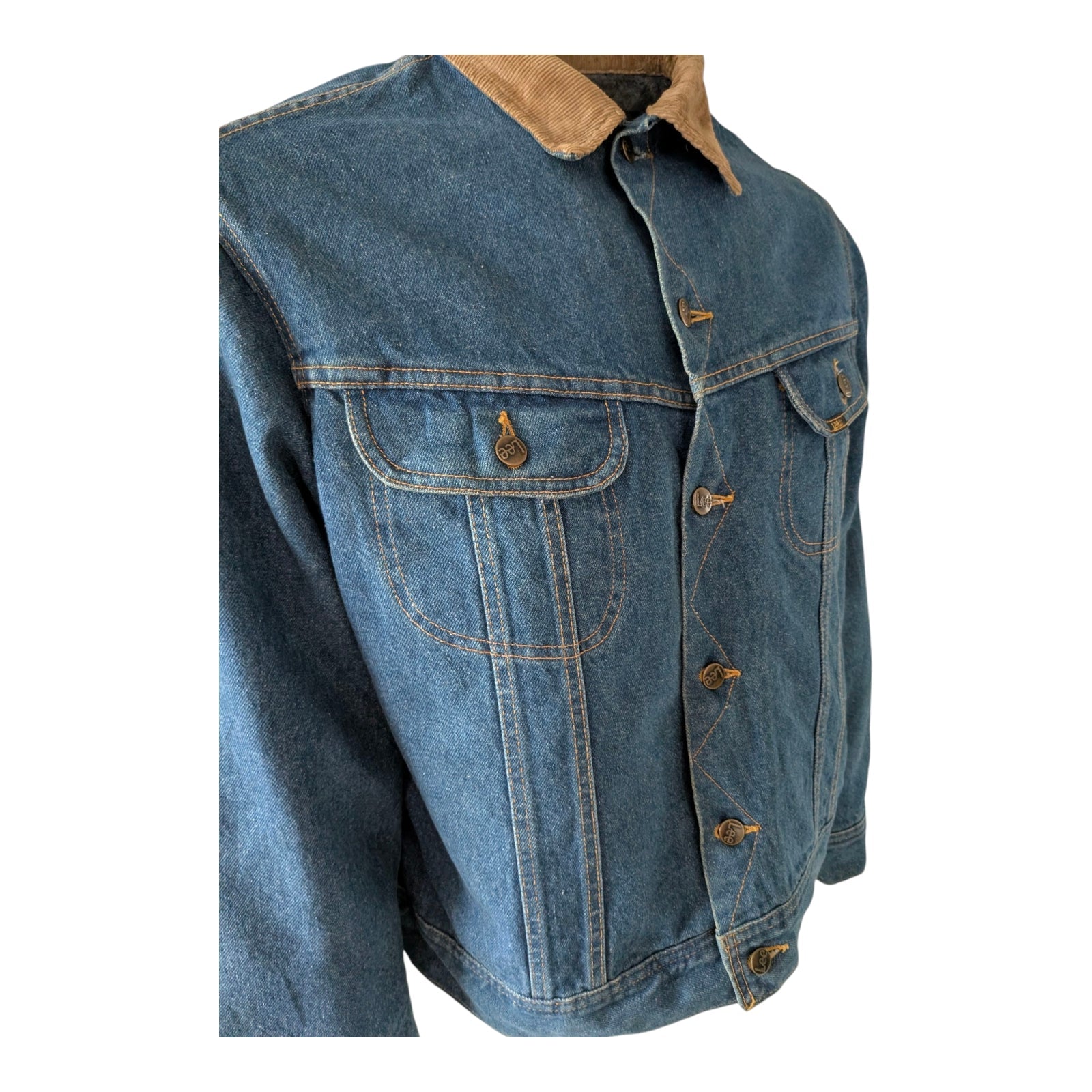 Lee Storm Rider Denim Jacket – Corduroy Collar – Blanket Lining – Medium - USASTARFASHION