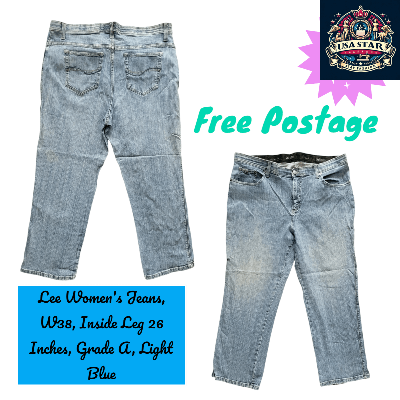 Lee Women's Jeans W38 With 26" Inside Leg, Light Blue, Exceptional Fit & Comfort for Stylish Outfits - USASTARFASHION