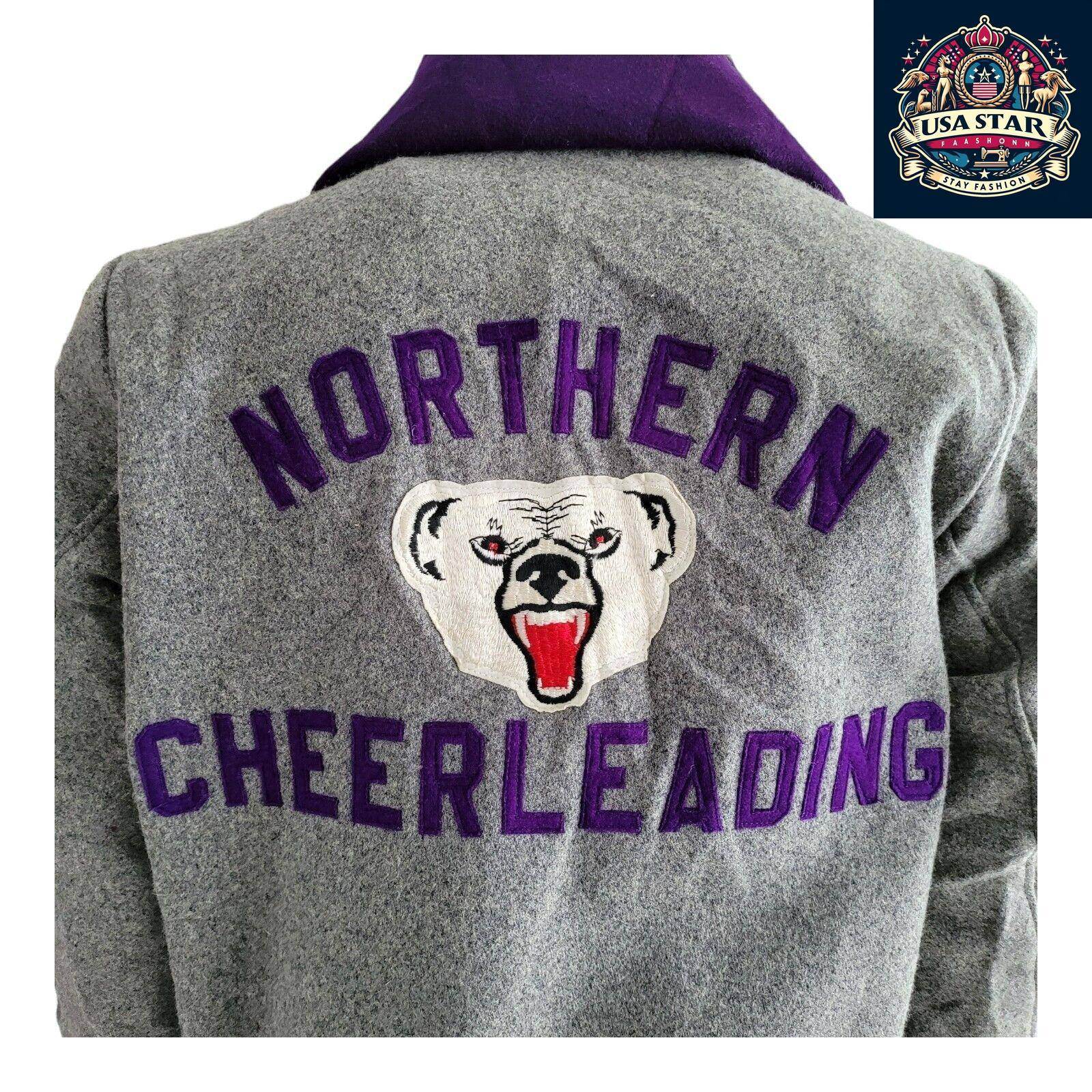 Leighann '99 Vintage Cheerleading Jacket M - Grey Wool Hoodie Style, Retro Team Spirit Apparel - USASTARFASHION