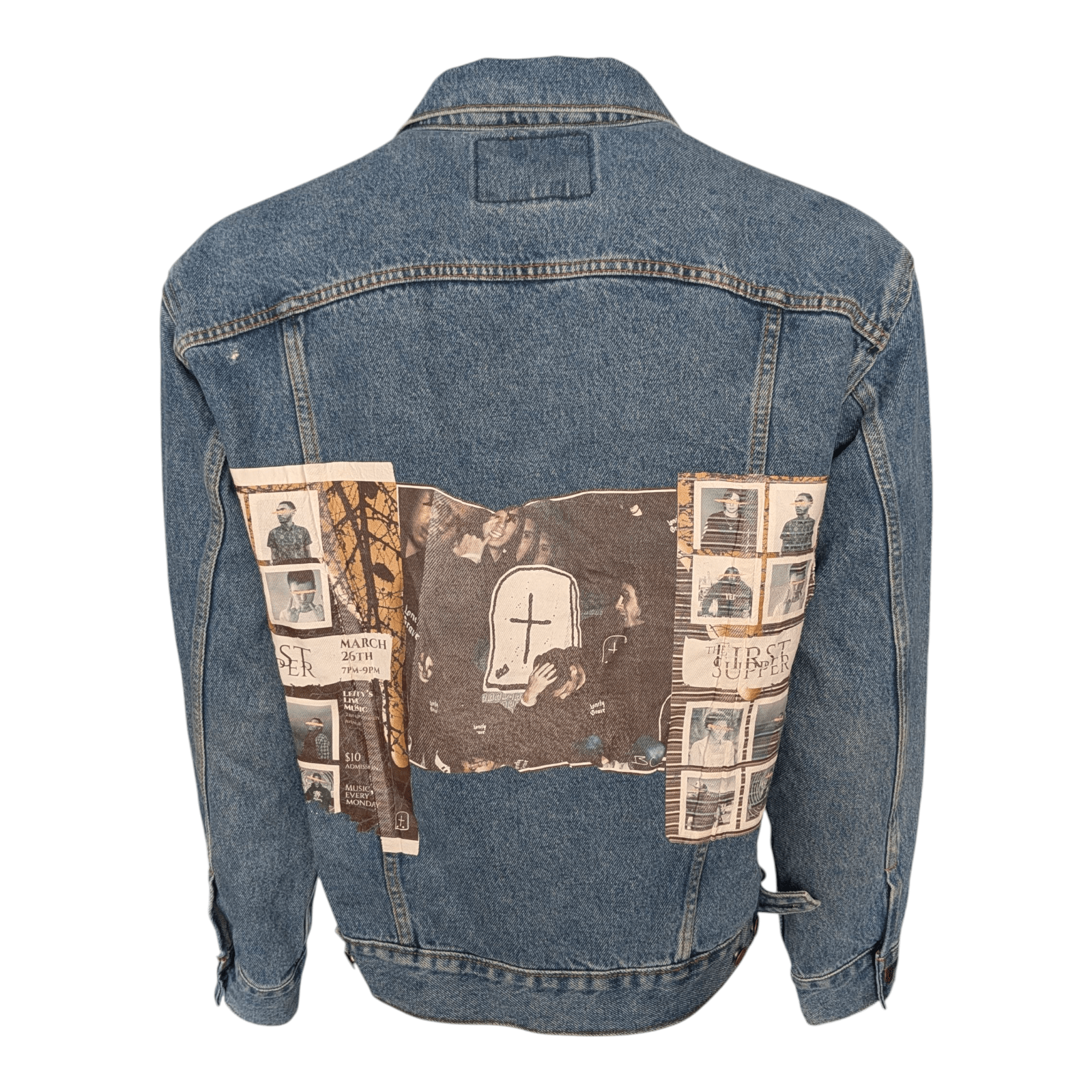 Levi Strauss Signature Denim Trucker Jacket Men’s Size M Blue – Custom Back Patc - USASTARFASHION