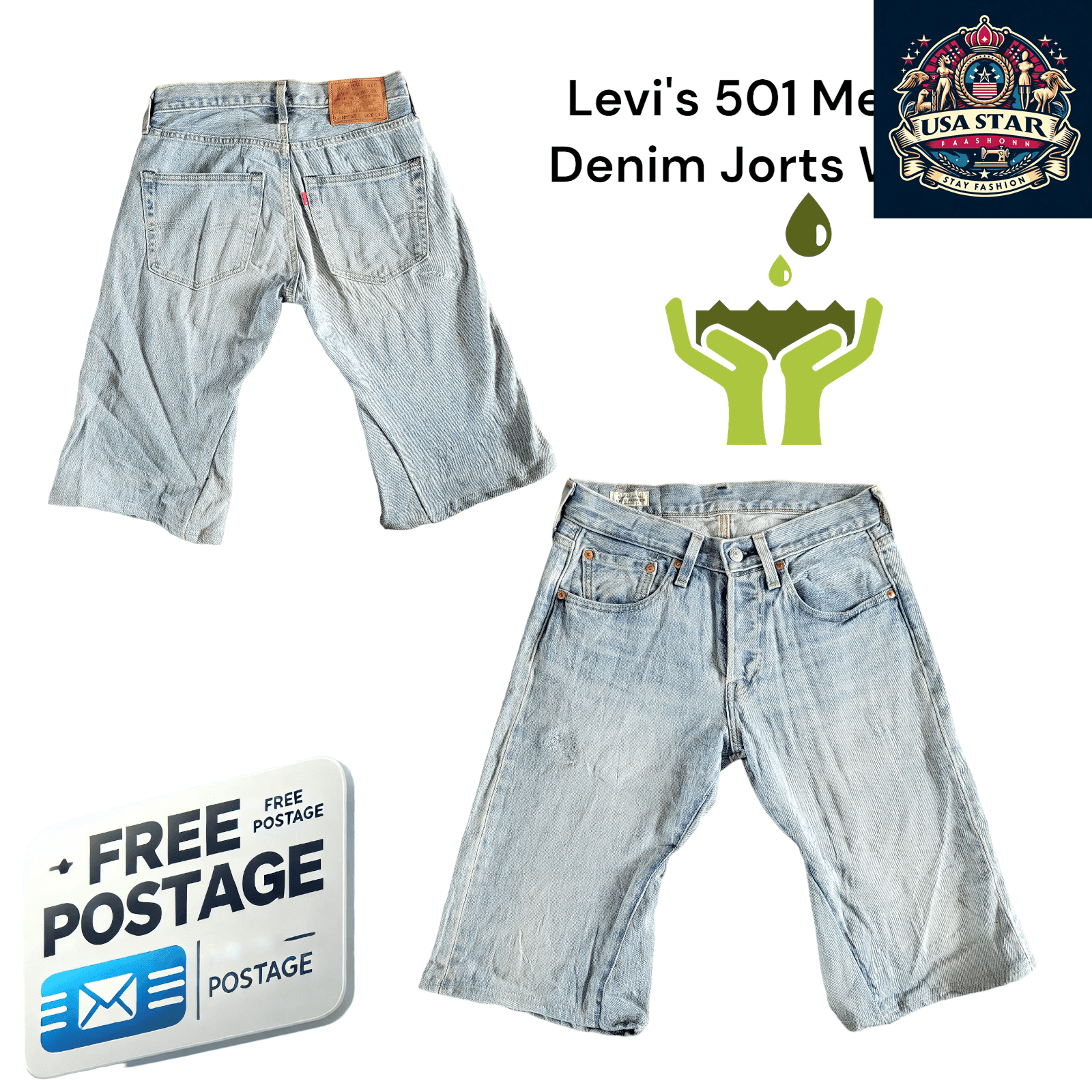 Levi's 501 Denim Jorts W28 L30 - Classic Fit, Light Blue, 5 - Pocket Design, Raw Hem Style - USASTARFASHION