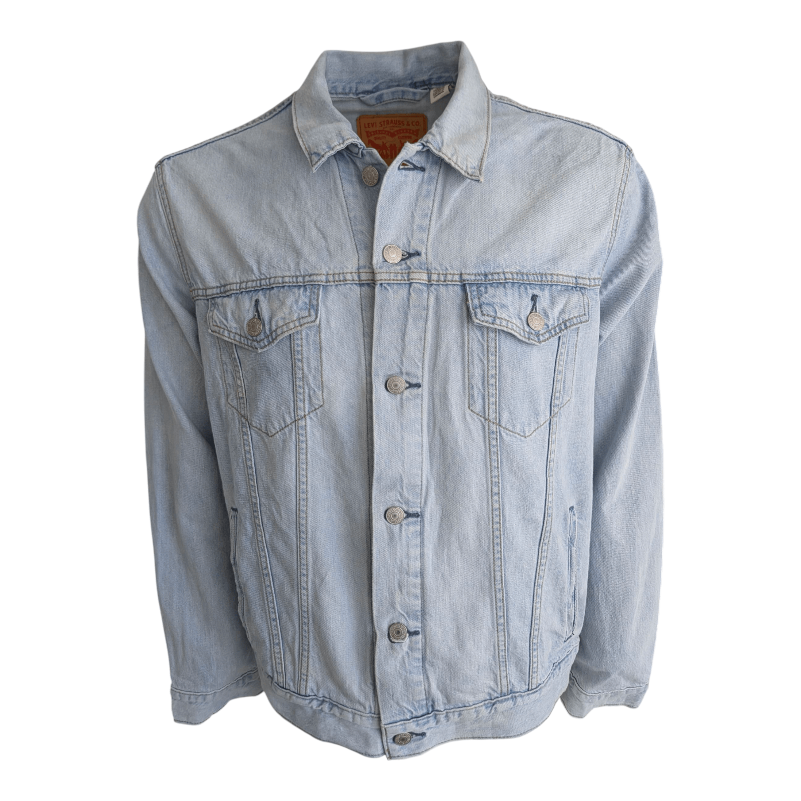 Levi’s Denim Jacket Light Blue Trucker Size L Large 100% Cotton - USASTARFASHION