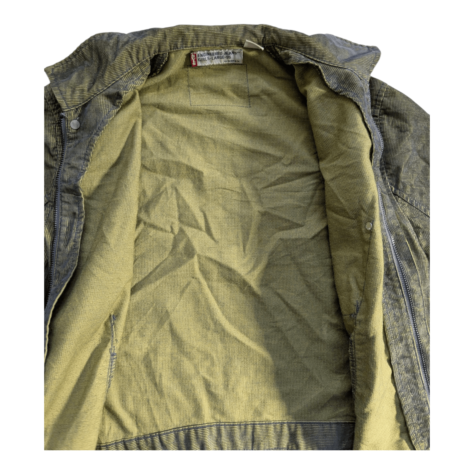 Levi’s Engineered Jeans Jacket Girls Large 95 Green Striped Vintage - USASTARFASHION