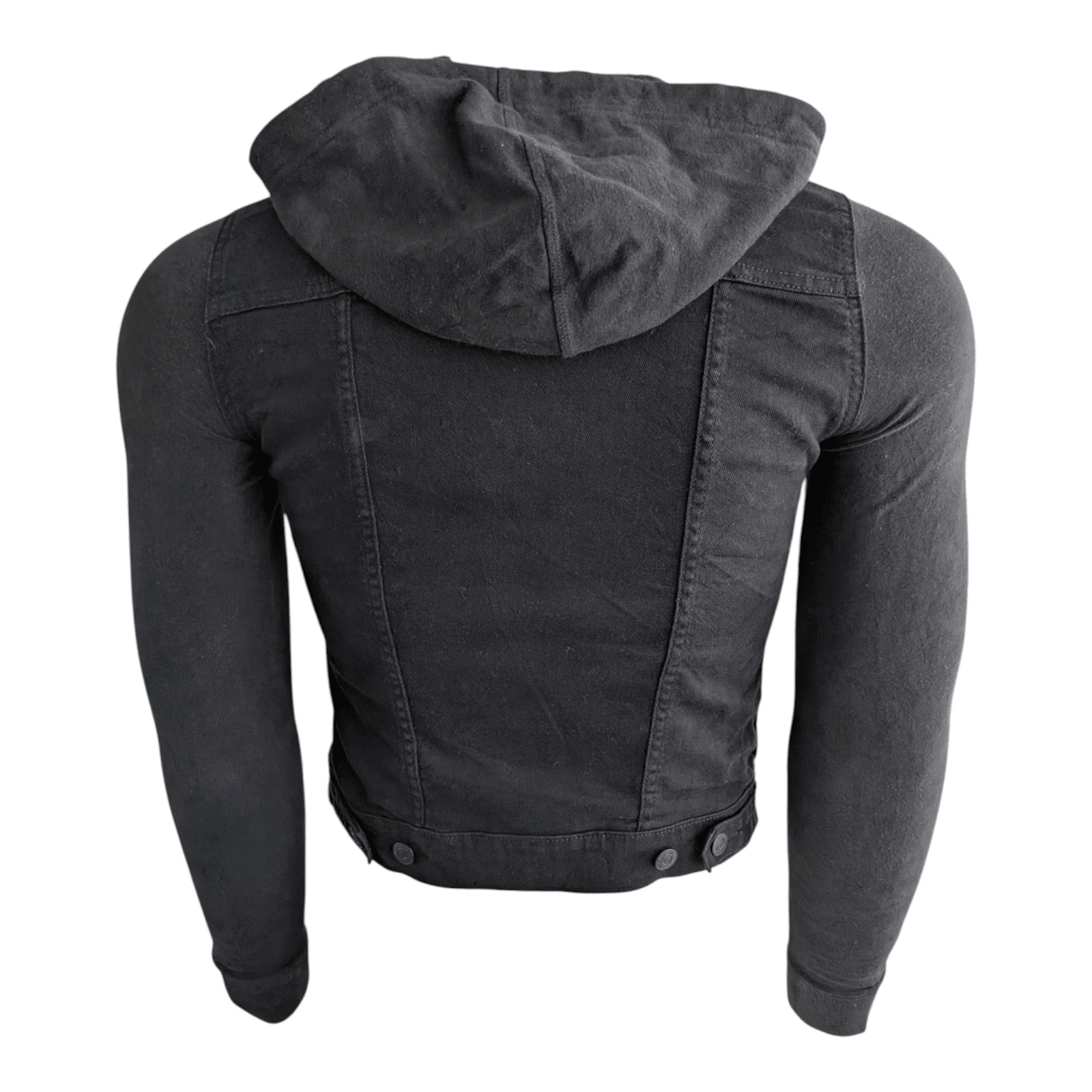 Levi’s Hybrid Original Trucker Jacket Black Small Hooded Denim Sweatshirt Sleeve - USASTARFASHION