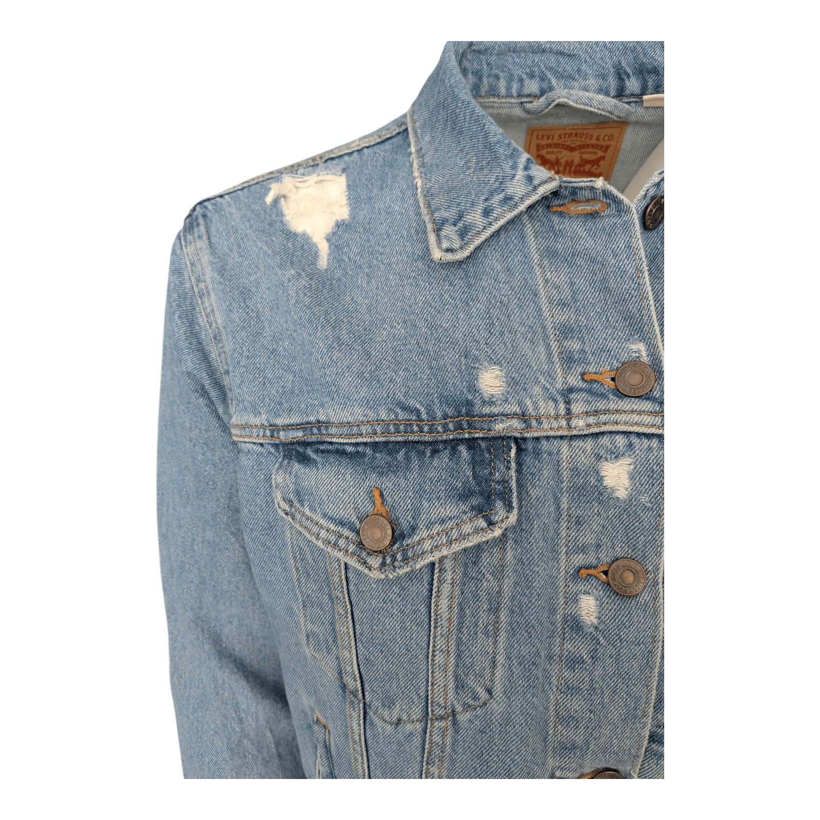 Levi’s Men’s Distressed Blue Denim Trucker Jacket – Size XL - USASTARFASHION