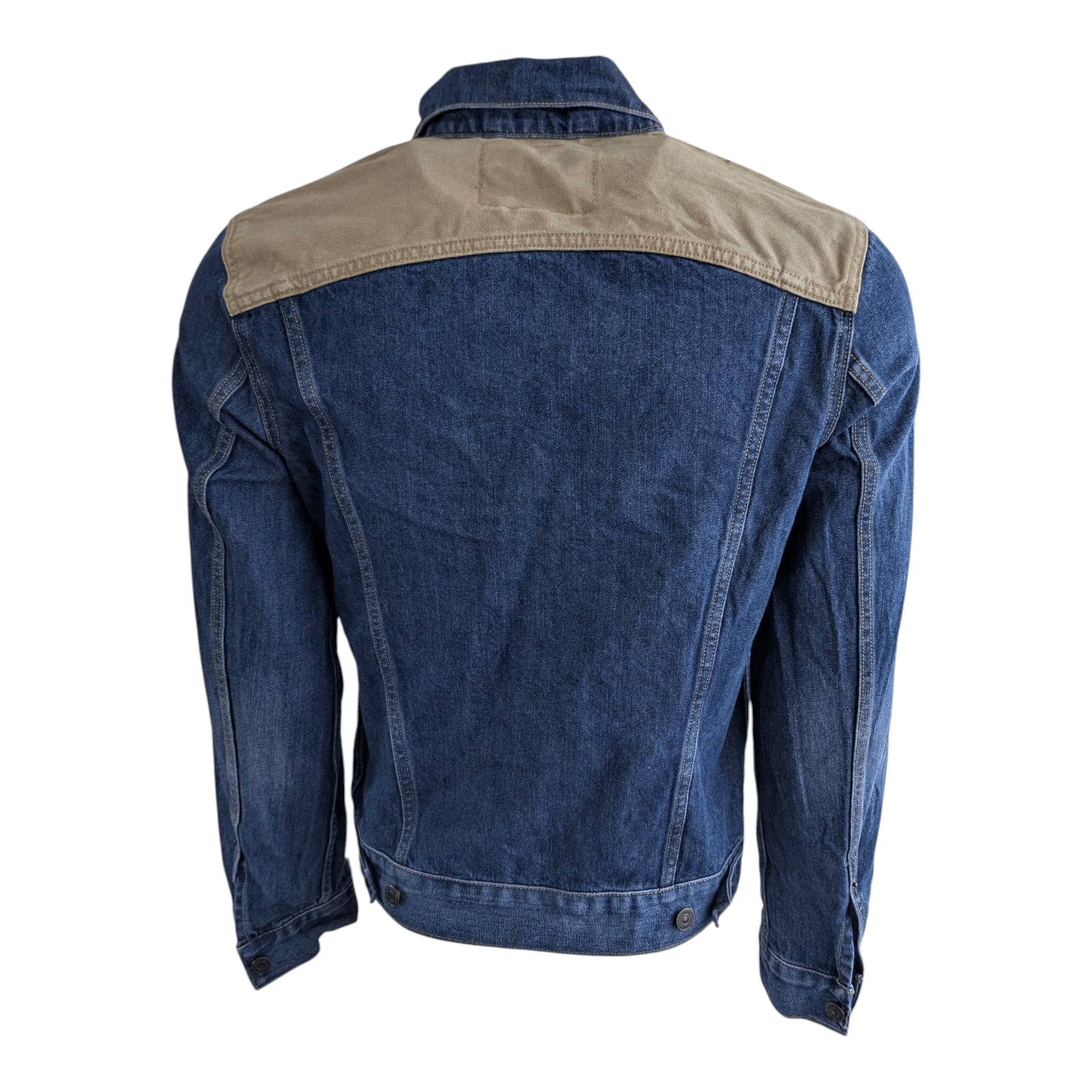 Levi’s Two - Tone Denim Trucker Jacket Men’s M Blue Khaki Canvas Panel Vintage - USASTARFASHION
