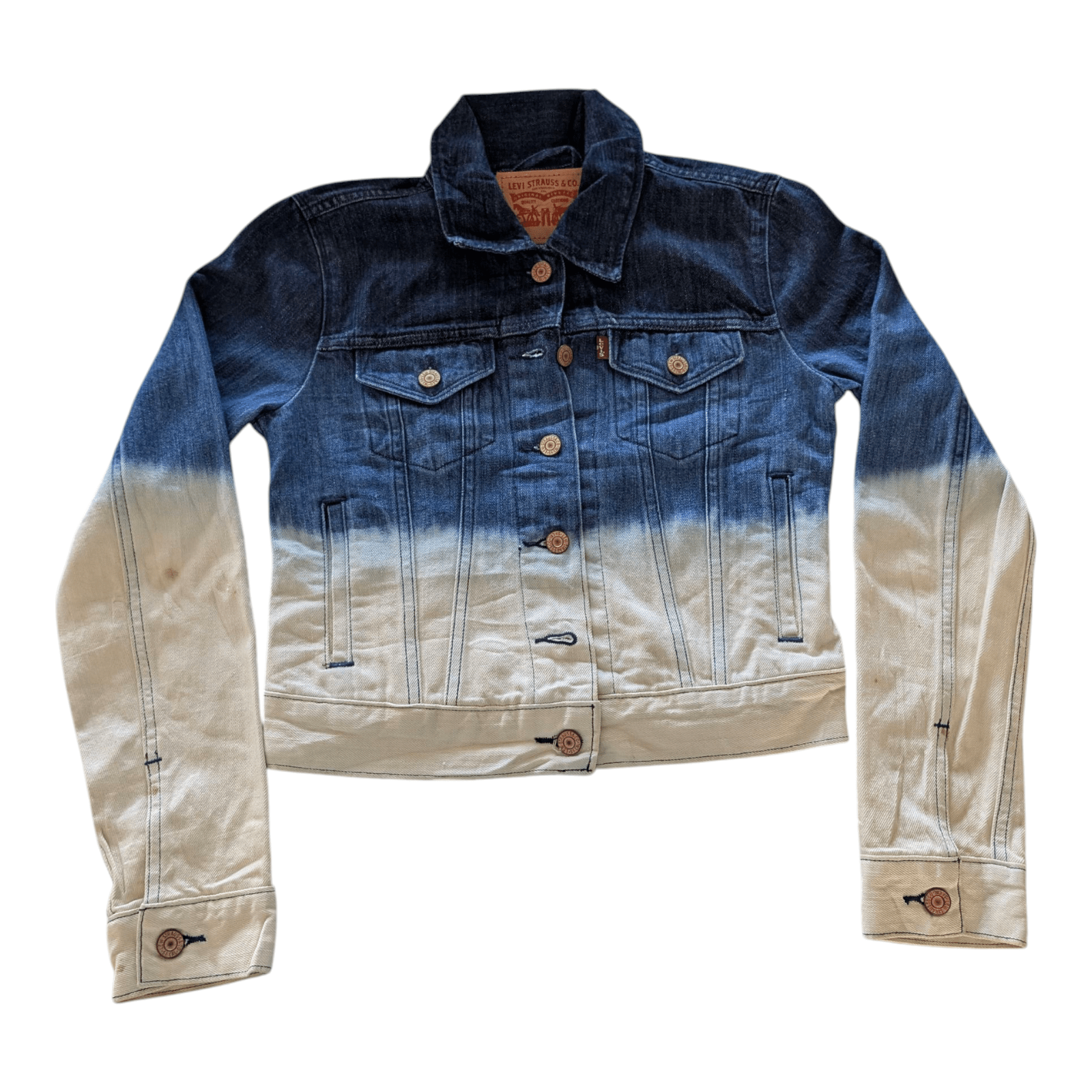 Levi’s Women’s Denim Jacket XS Blue White Ombre Gradient Trucker Style - USASTARFASHION