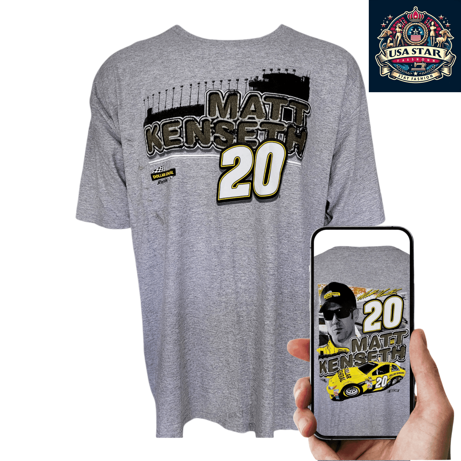 Matt Kenseth T-Shirt 20 Dollar General Vintage 3XL Chase Authentics Graphic Tee, Black - USASTARFASHION