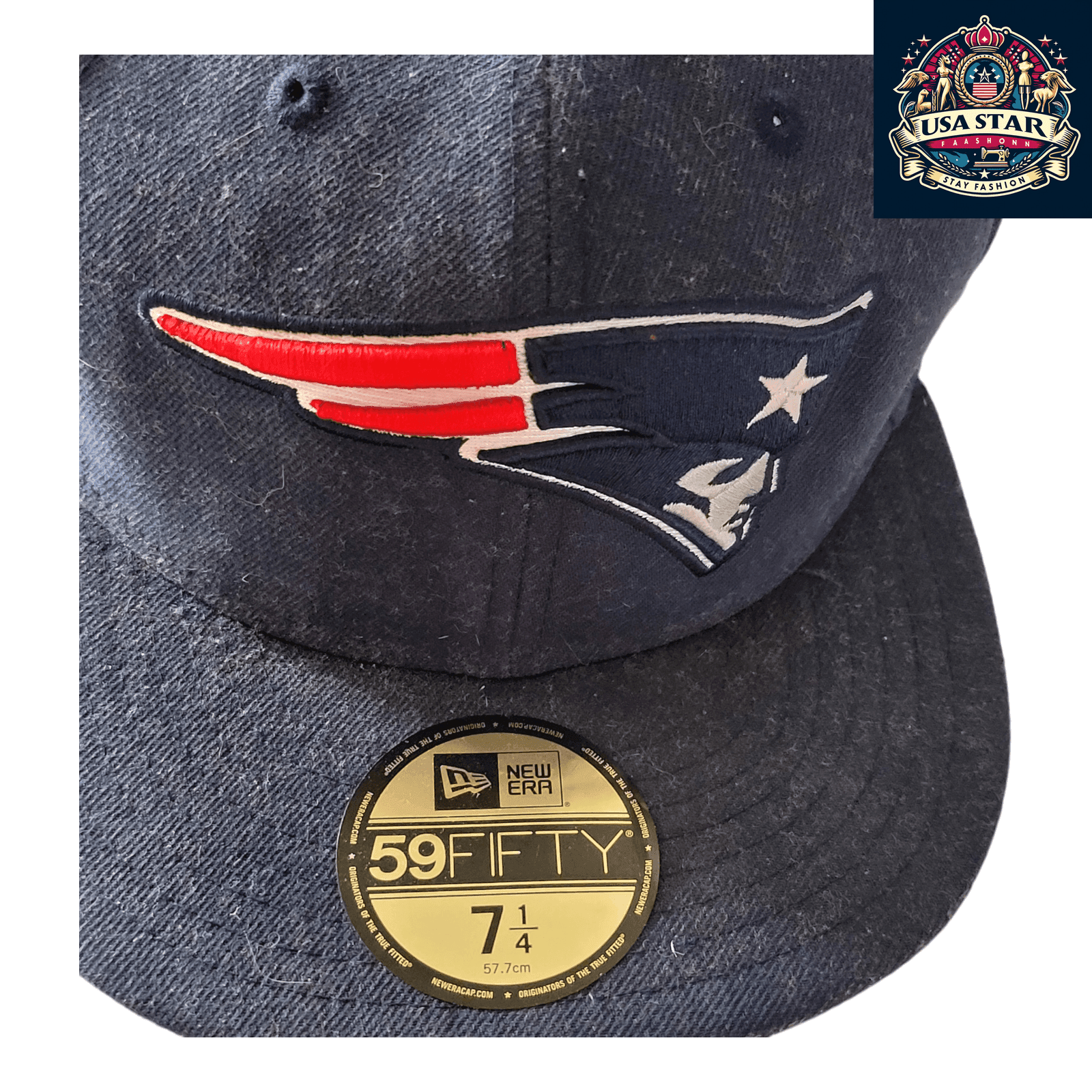 New England Patriots Cap - New Era 59Fifty Fitted Hat Size 7 1/4 in Durable Navy Blue - USASTARFASHION