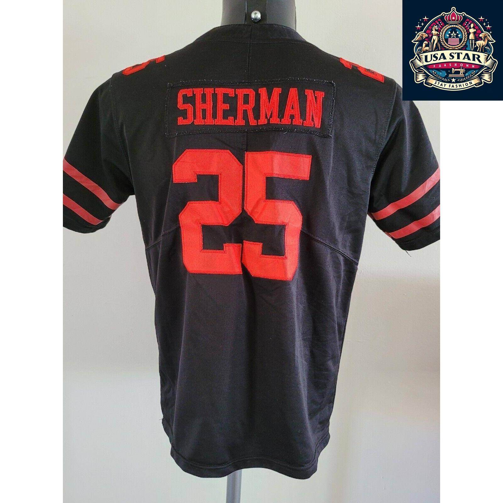 NFL Nike San Francisco 49ers Jersey 25 Richard Sherman Youth XL Black Football Shirt for Kids - USASTARFASHION