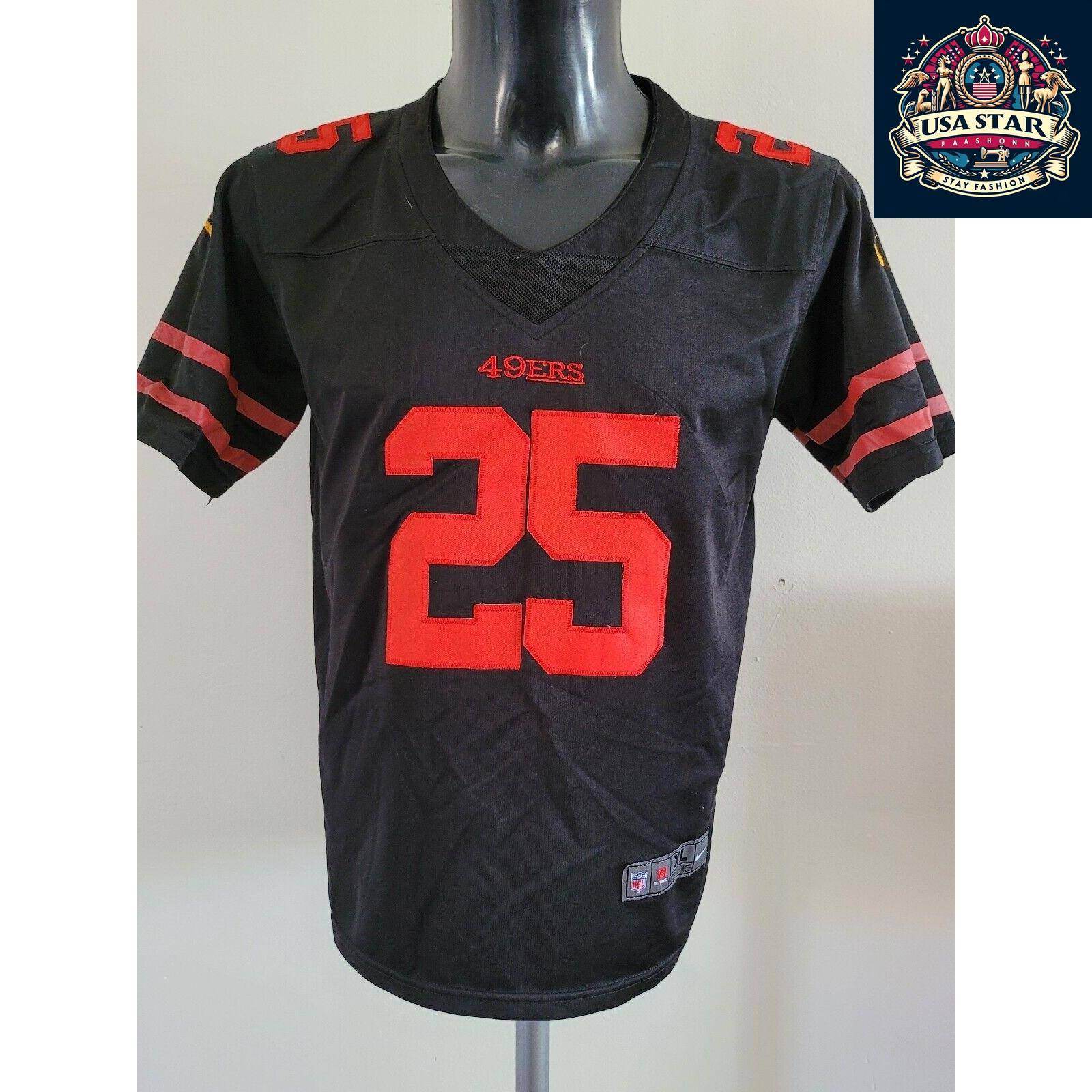 NFL Nike San Francisco 49ers Jersey 25 Richard Sherman Youth XL Black Football Shirt for Kids - USASTARFASHION