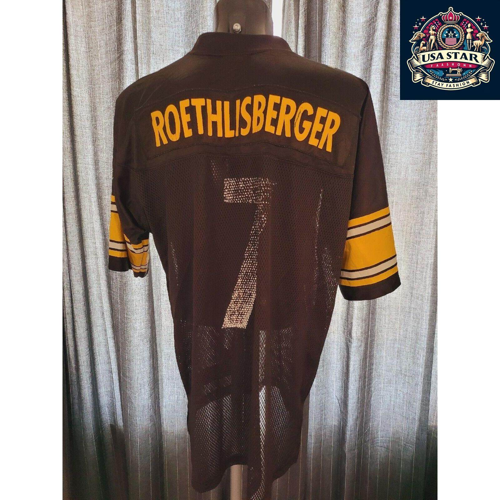 NFL Pittsburgh Steelers Reebok Jersey 7 Ben Roethlisberger Size L Black Gold Authentic Fan Gear - USASTARFASHION