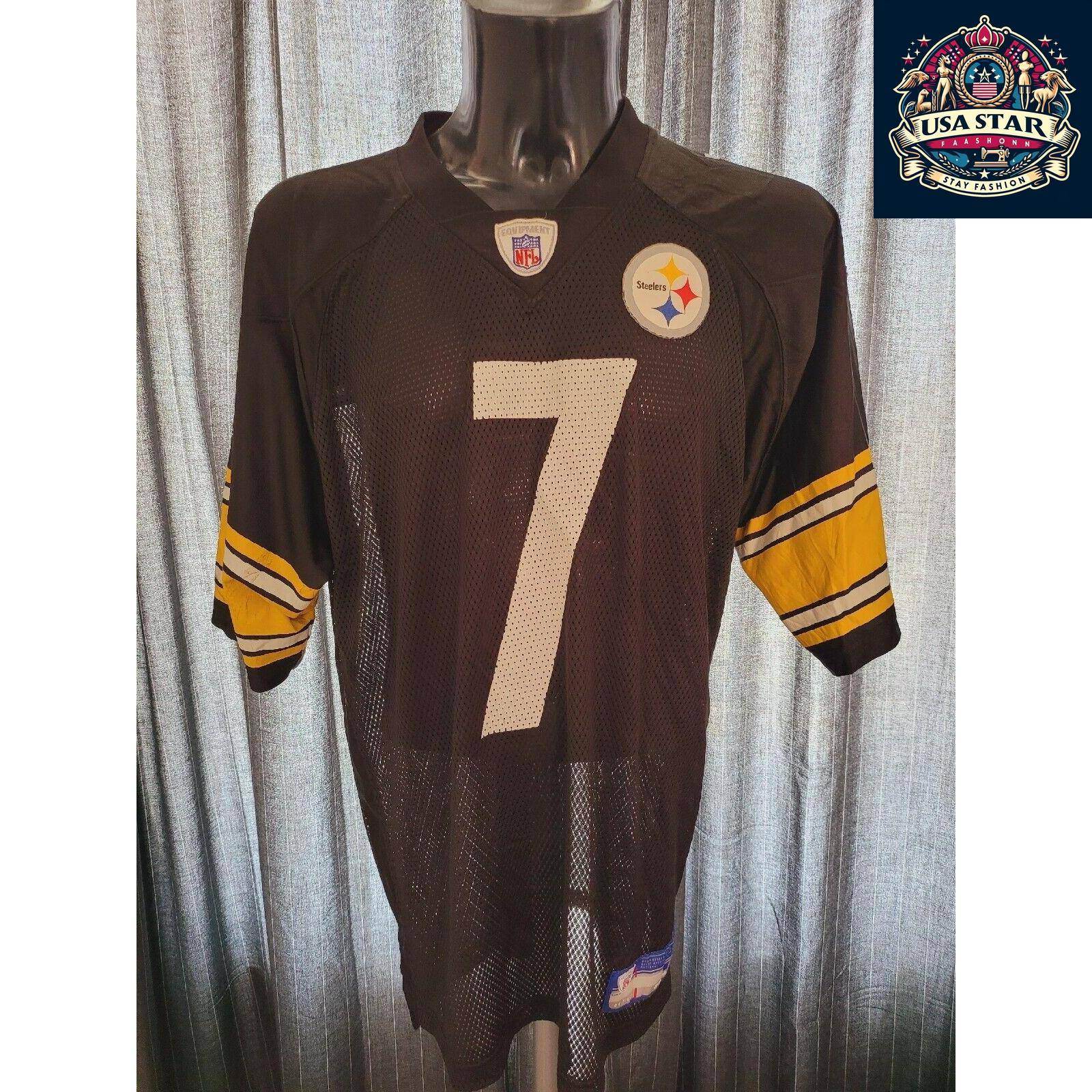 NFL Pittsburgh Steelers Reebok Jersey 7 Ben Roethlisberger Size L Black Gold Authentic Fan Gear - USASTARFASHION