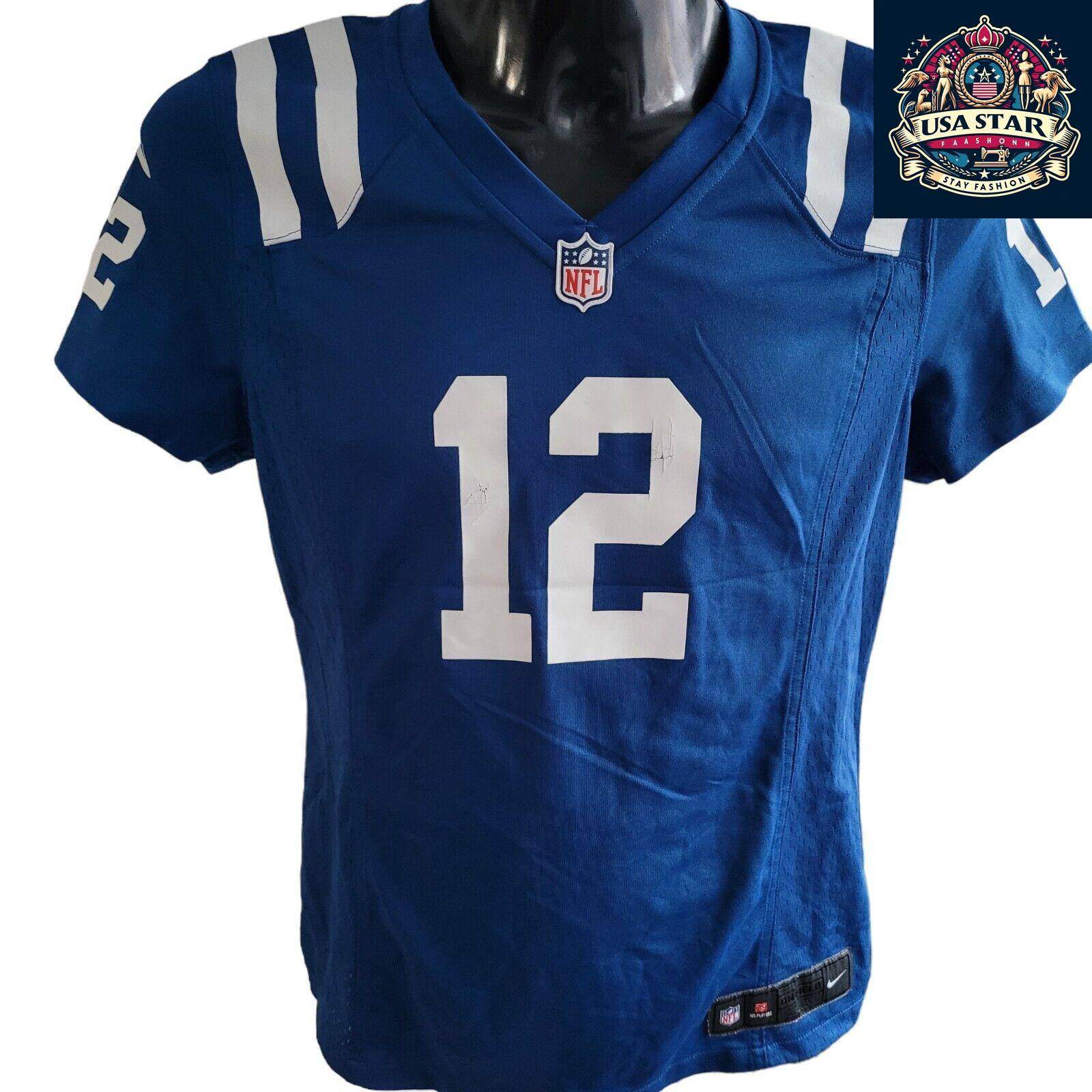 Nike Women's Jersey Authentic On Field Blue 12 Luck, Tailored Fit, Size Large, Colts Fan Gear - USASTARFASHION