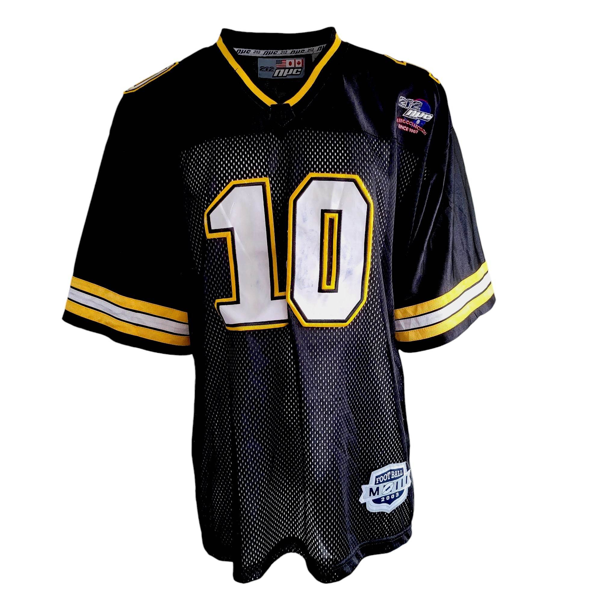 212 NYC Y2K Football Jersey 10 – Black & Gold – Patent Leather Numbers – VTG - USASTARFASHION