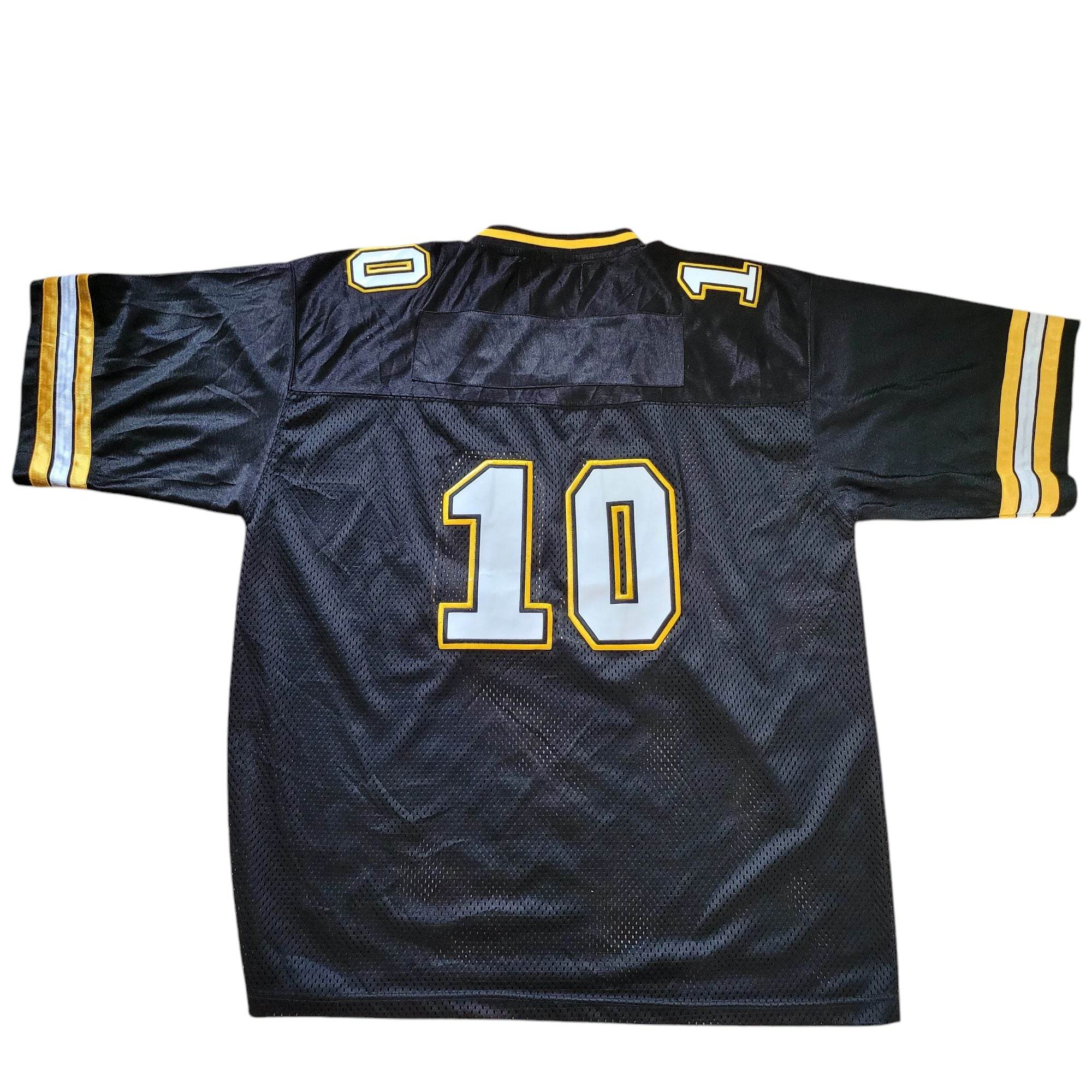 212 NYC Y2K Football Jersey 10 – Black & Gold – Patent Leather Numbers – VTG - USASTARFASHION