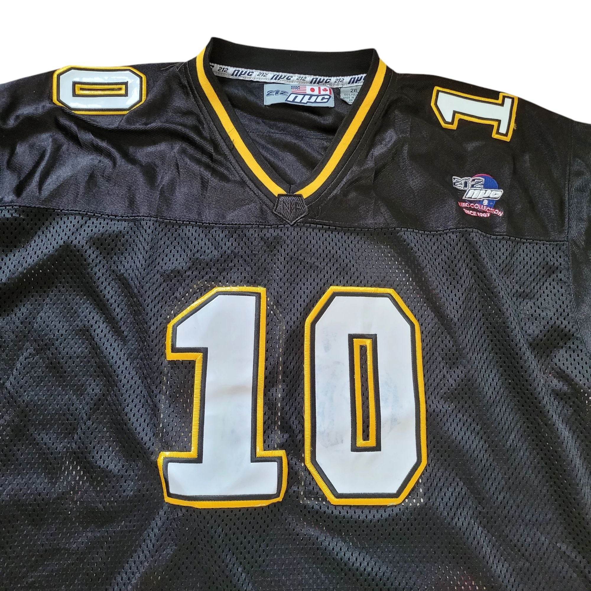 212 NYC Y2K Football Jersey 10 – Black & Gold – Patent Leather Numbers – VTG - USASTARFASHION
