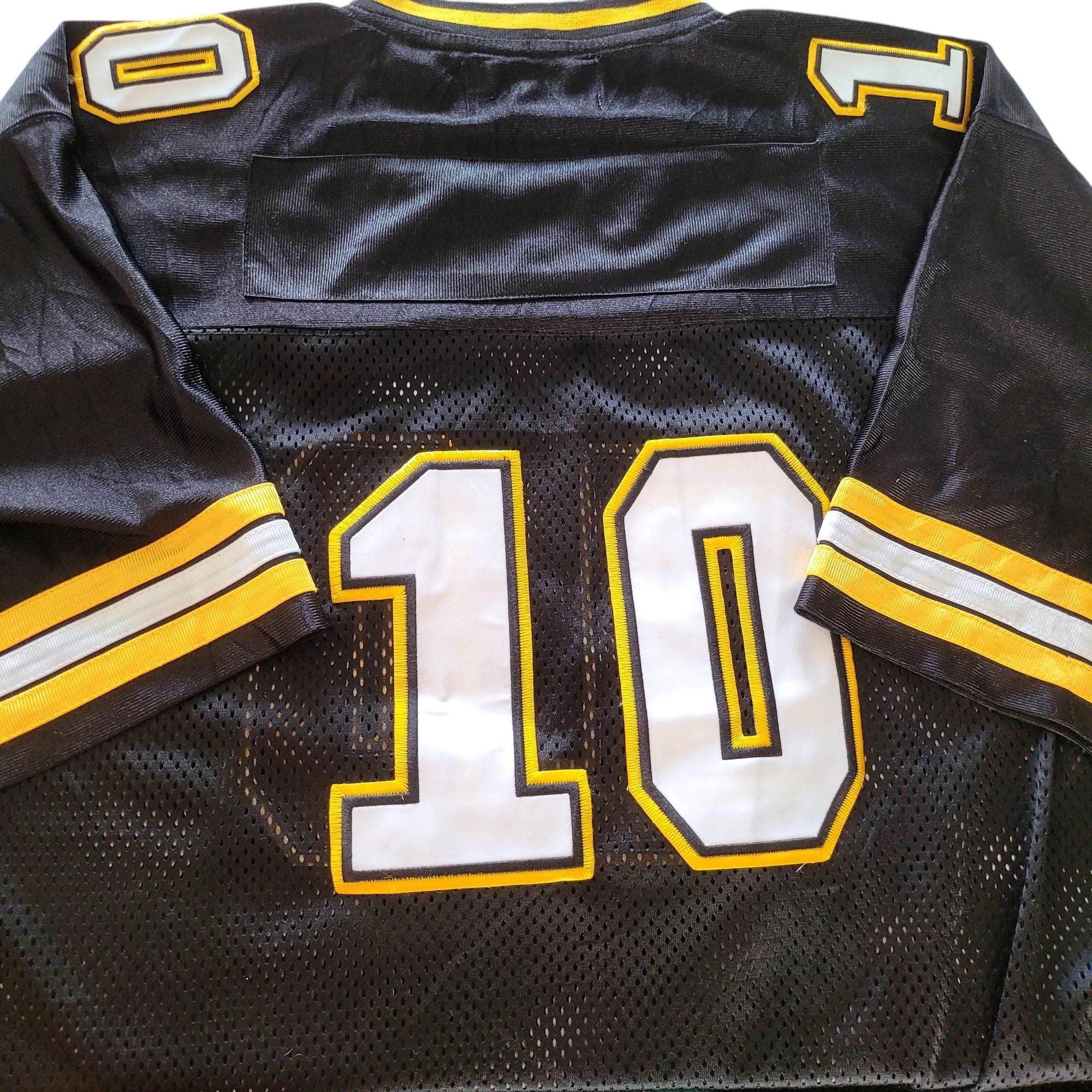 212 NYC Y2K Football Jersey 10 – Black & Gold – Patent Leather Numbers – VTG - USASTARFASHION