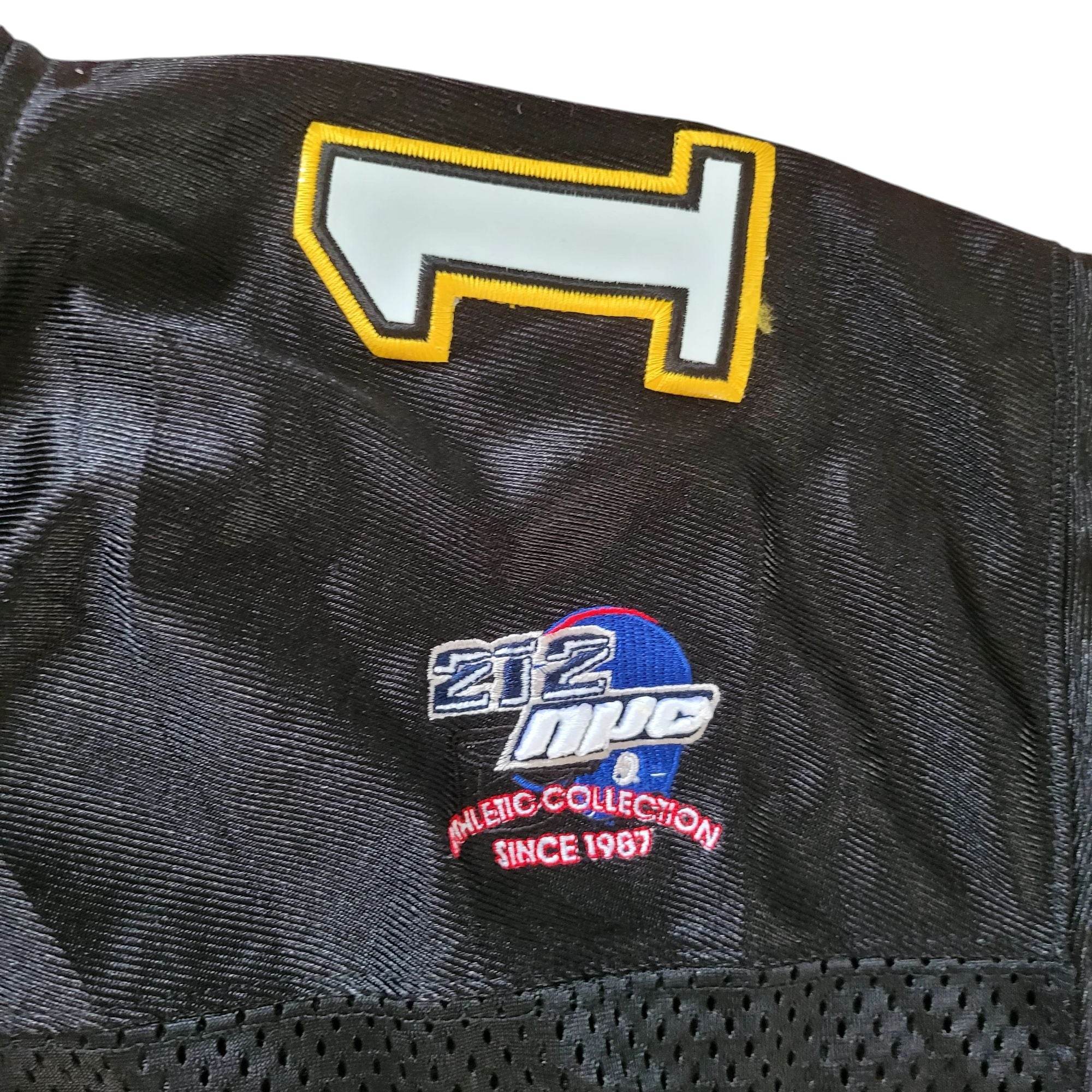 212 NYC Y2K Football Jersey 10 – Black & Gold – Patent Leather Numbers – VTG - USASTARFASHION