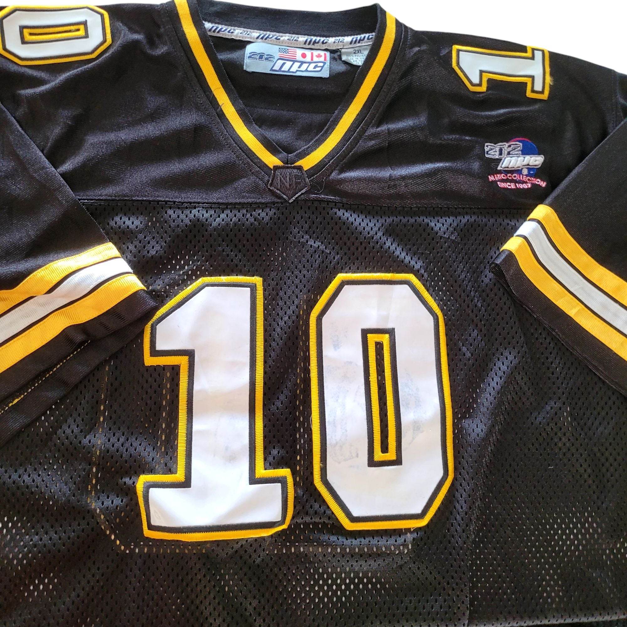 212 NYC Y2K Football Jersey 10 – Black & Gold – Patent Leather Numbers – VTG - USASTARFASHION