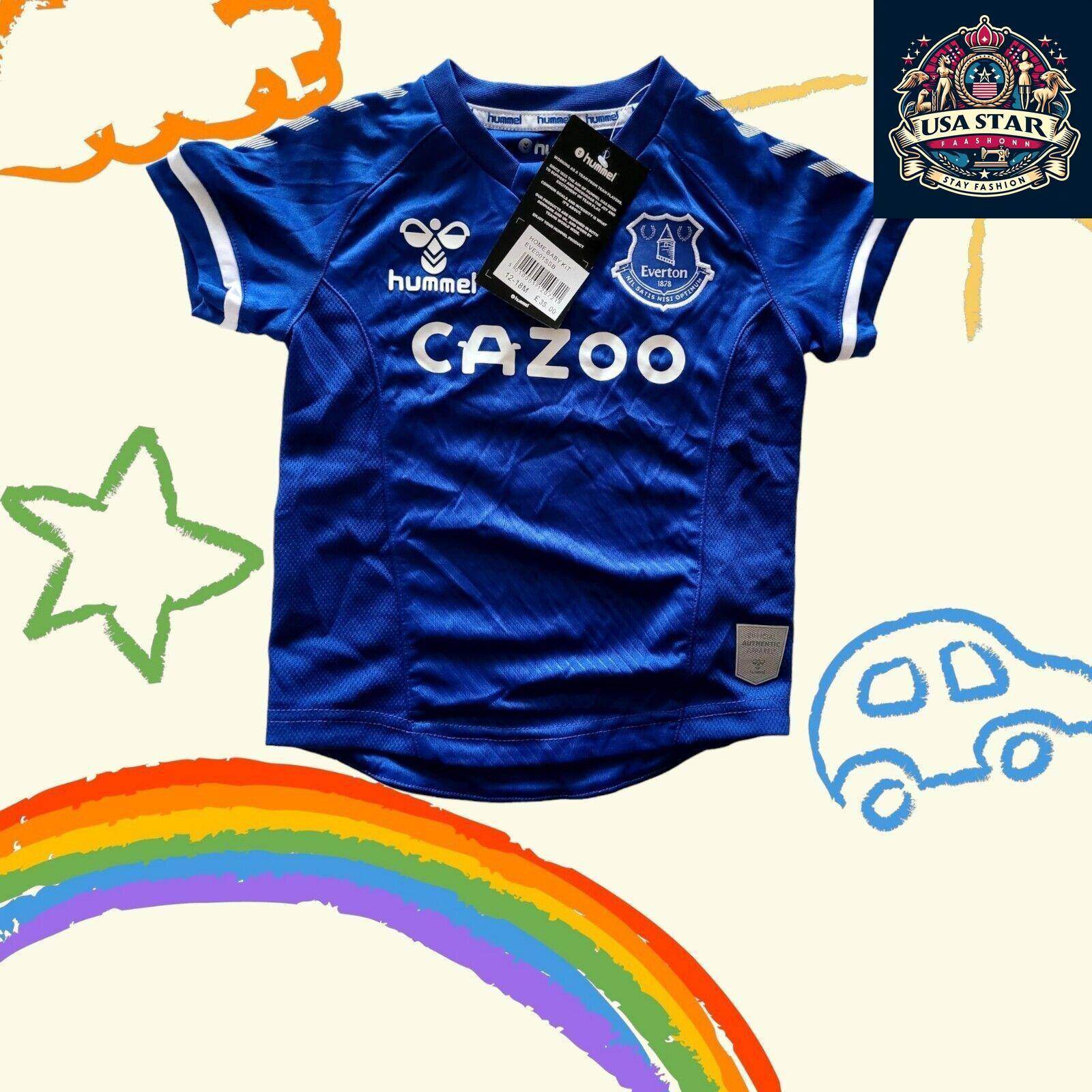 Official Hummel Everton FC Baby T-Shirt 12 - 18 Months Benjamen 1, Blue with White Accents - USASTARFASHION
