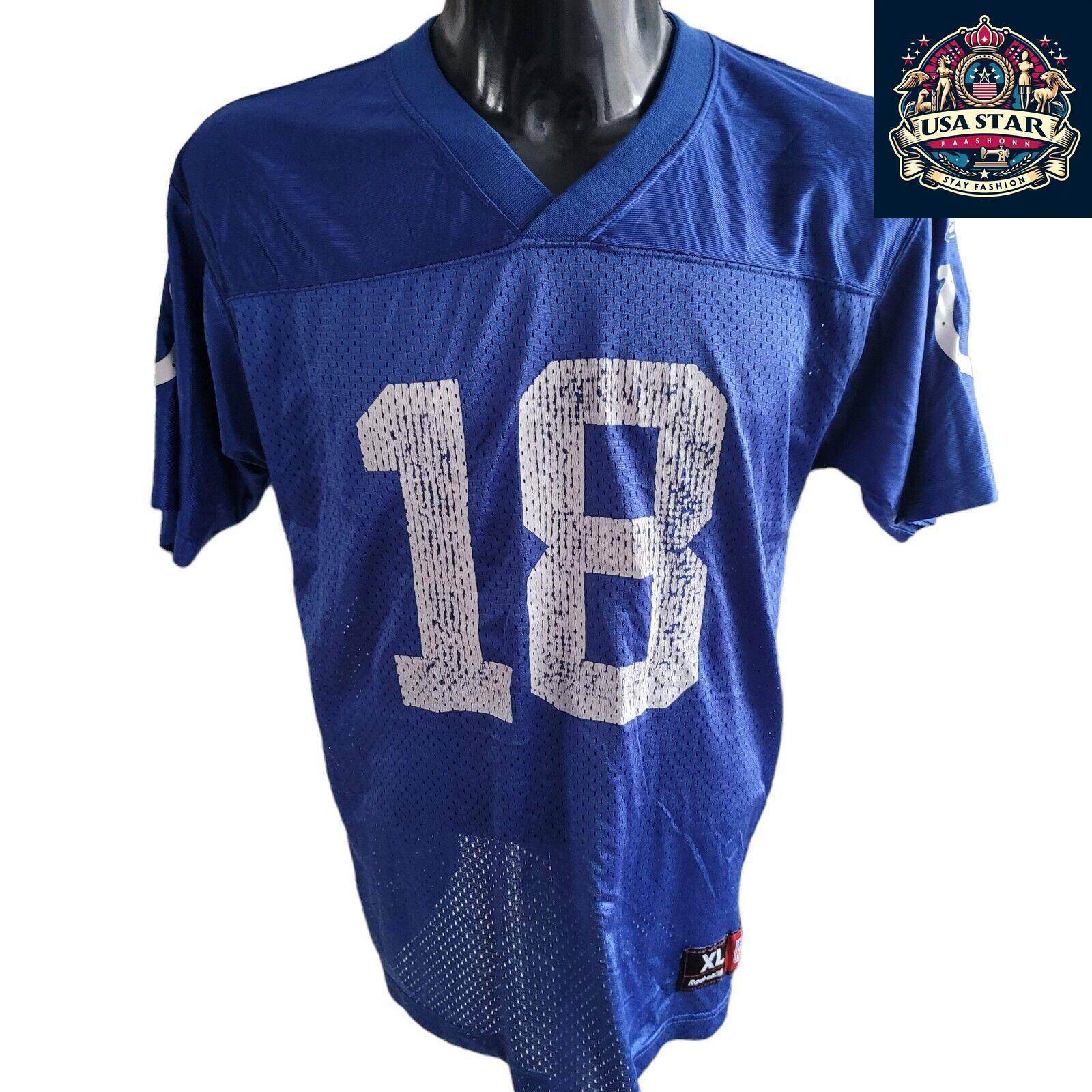 Peyton Manning Jersey 18 Reebok NFL Youth XL Shirt - Breathable Fabric, Team Colors - USASTARFASHION