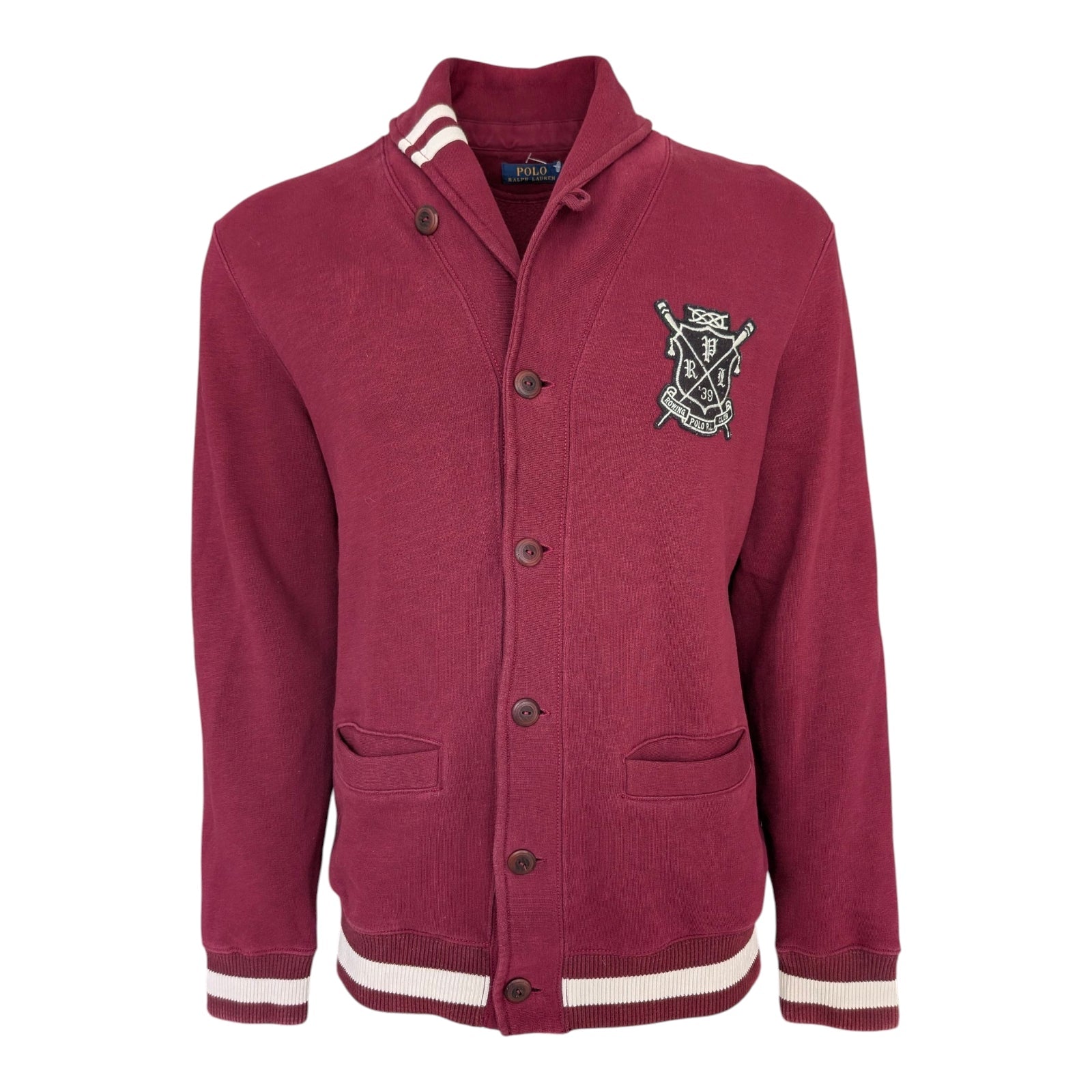Polo Ralph Lauren Burgundy Rowing Club Shawl Collar Cardigan Men's Size M - USASTARFASHION