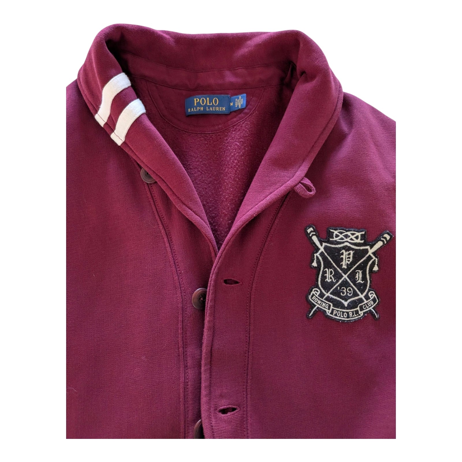 Polo Ralph Lauren Burgundy Rowing Club Shawl Collar Cardigan Men's Size M - USASTARFASHION