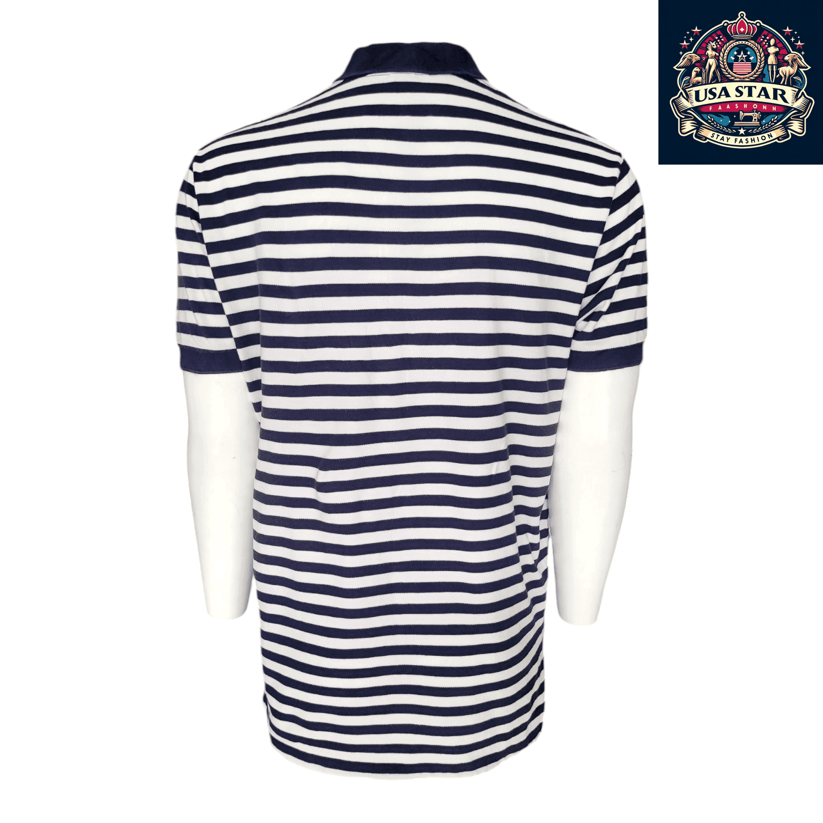 Polo Ralph Lauren Men's Polo Shirt - Large Navy/White Striped, 100% Cotton, Classic Fit - USASTARFASHION