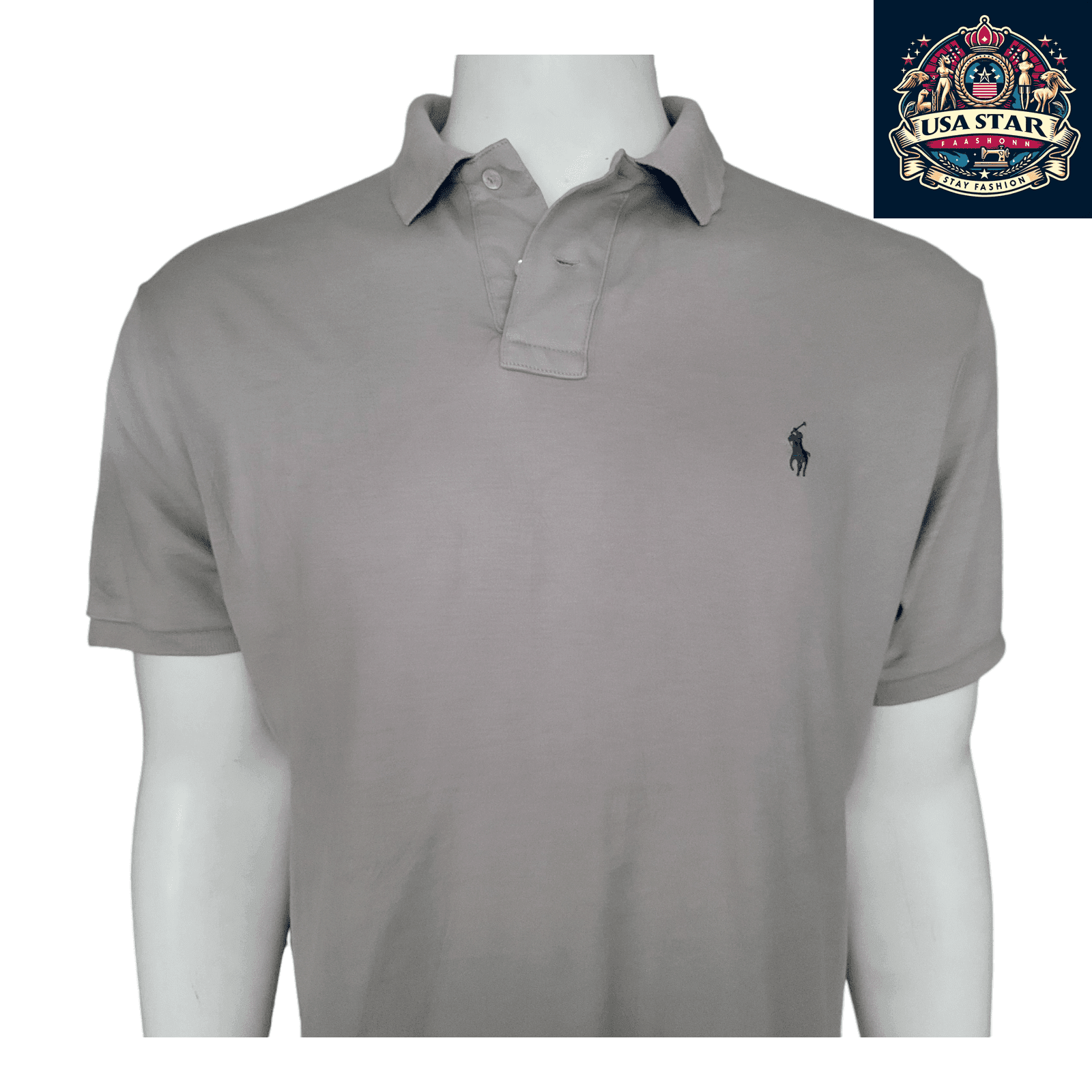Polo Ralph Lauren Men's Polo Shirt - XLTG Custom Fit Light Gray, 100% Cotton, Breathable Style - USASTARFASHION