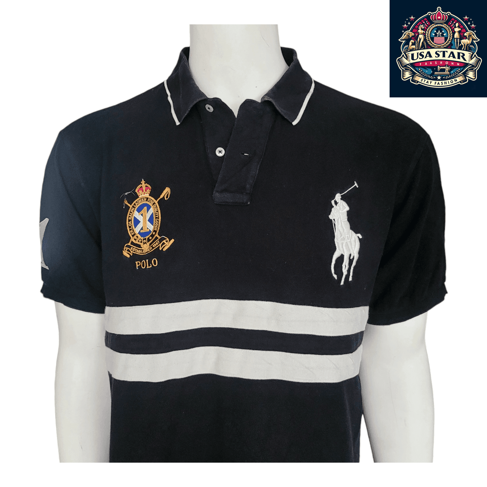 Polo Ralph Lauren Men's Polo Shirt XXL - Custom Fit Black With Embroidered Logos - USASTARFASHION