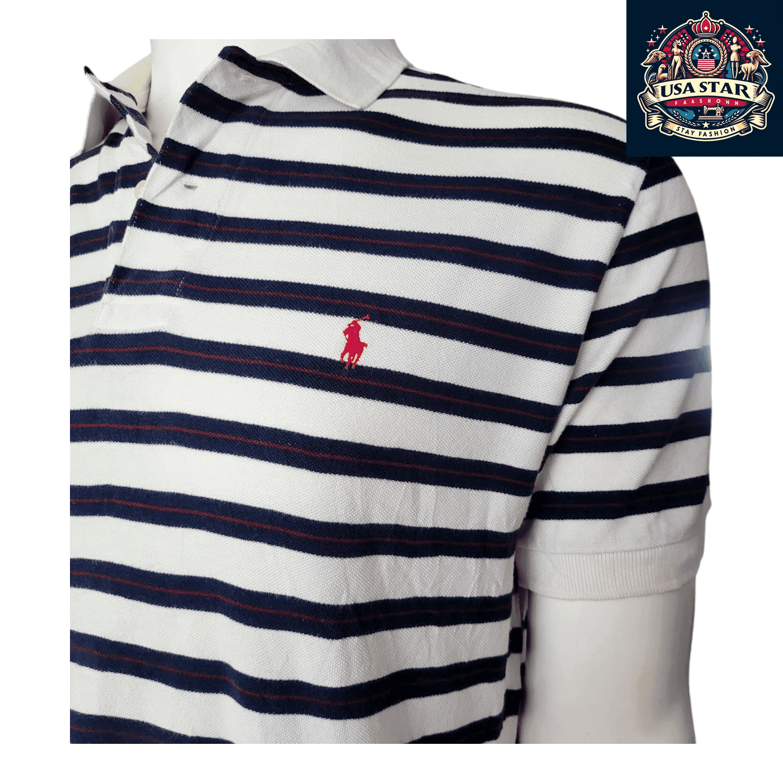 Polo Ralph Lauren Striped Polo Shirt for Men, Size M, 100% Cotton with Red Pony Emblem - USASTARFASHION