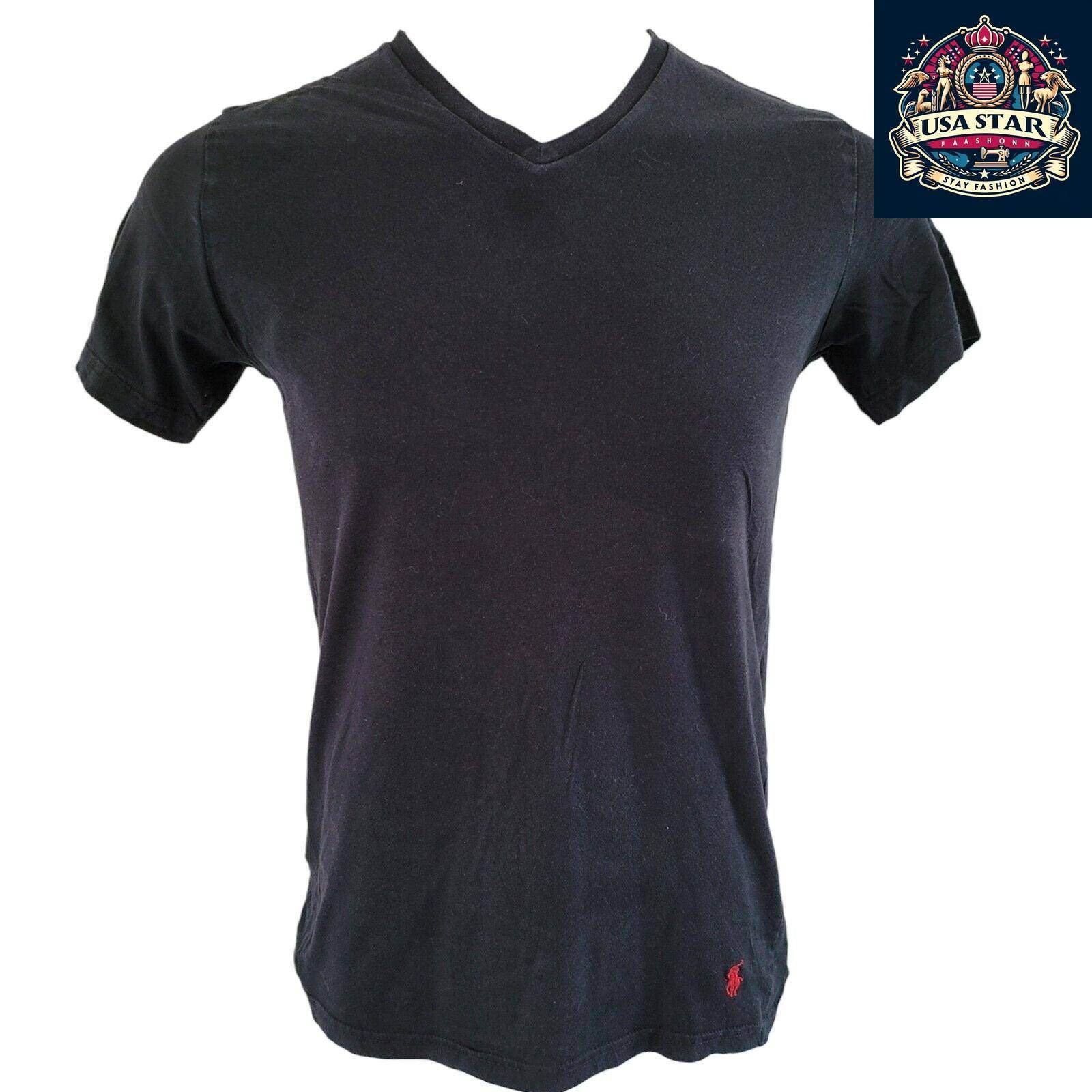 Polo Ralph Lauren V - Neck T-Shirt M - Soft Cotton, Classic Black, Timeless Style for Men - USASTARFASHION