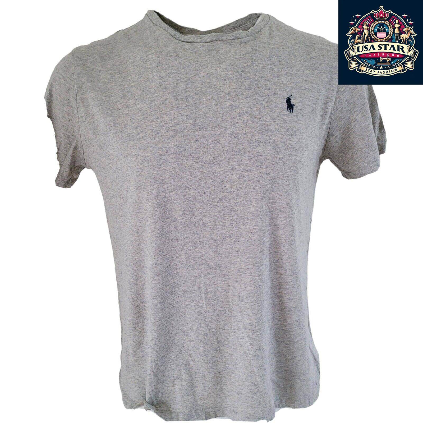 Ralph Lauren Grey T-Shirt for Men, Size M, 100% Cotton, Round Neck, Comfortable Fit, Timeless Style - USASTARFASHION