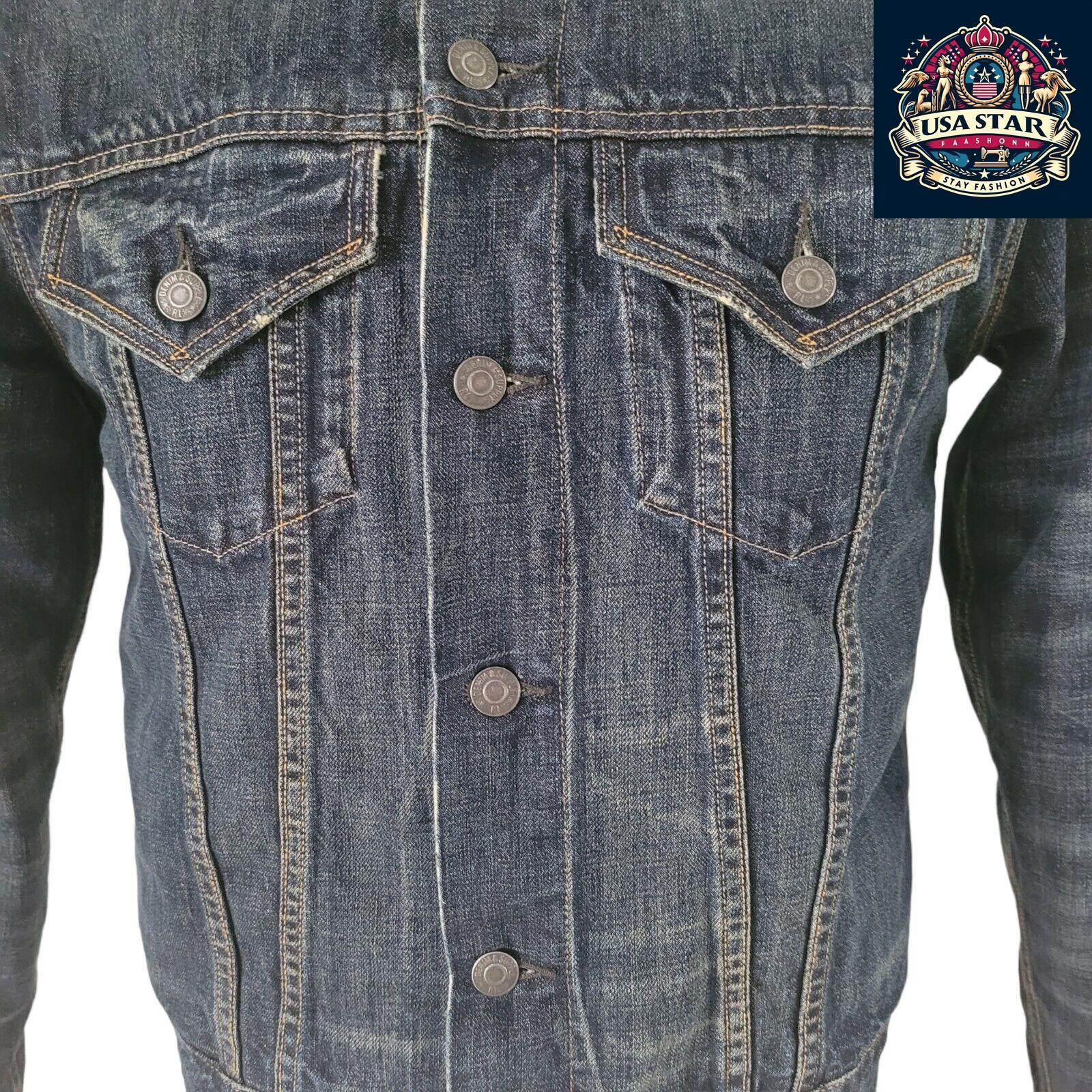 Ralph Lauren Navy Sherpa Denim Jacket Size Small with Flag Theme, Soft Cotton & Practical Pockets - USASTARFASHION