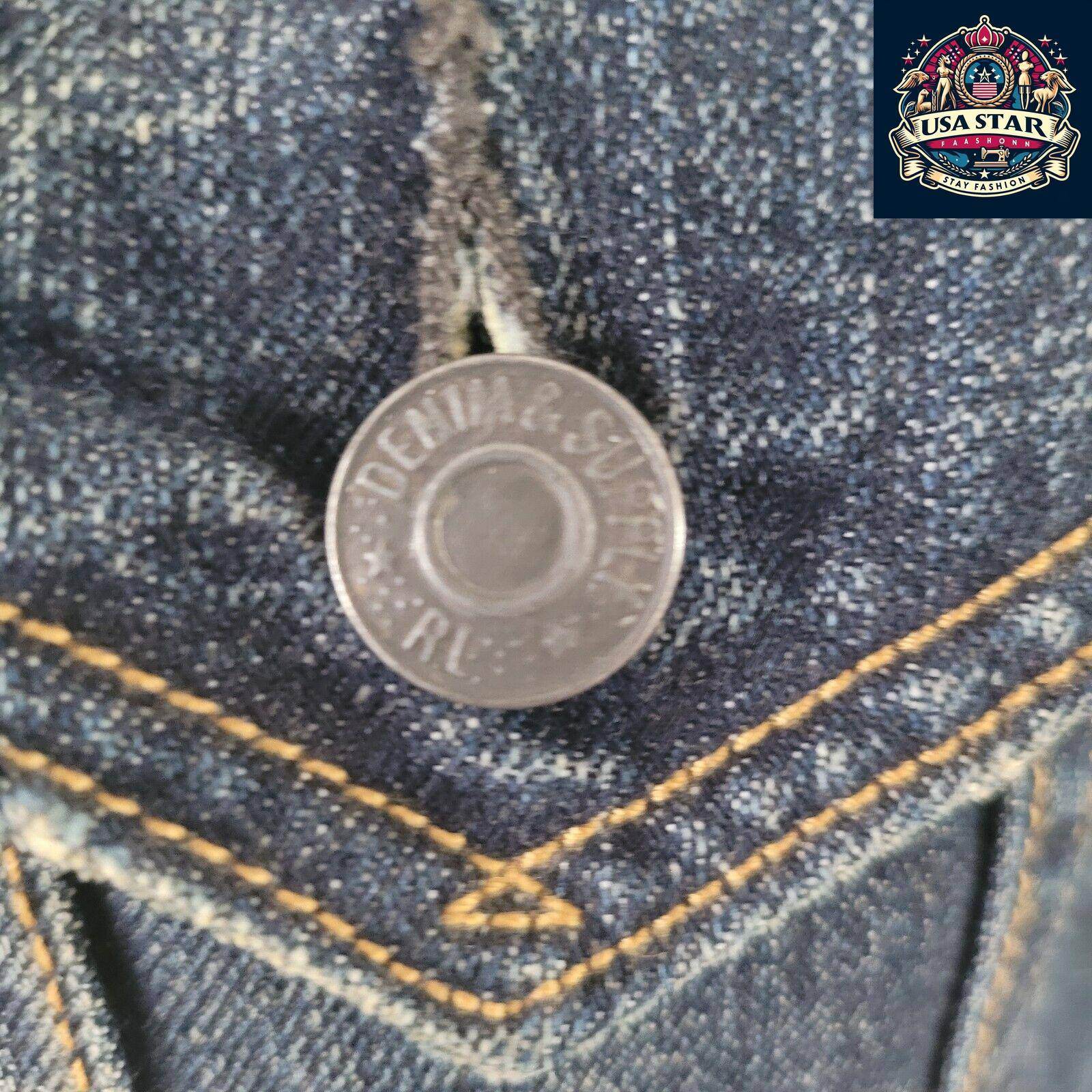 Ralph Lauren Navy Sherpa Denim Jacket Size Small with Flag Theme, Soft Cotton & Practical Pockets - USASTARFASHION